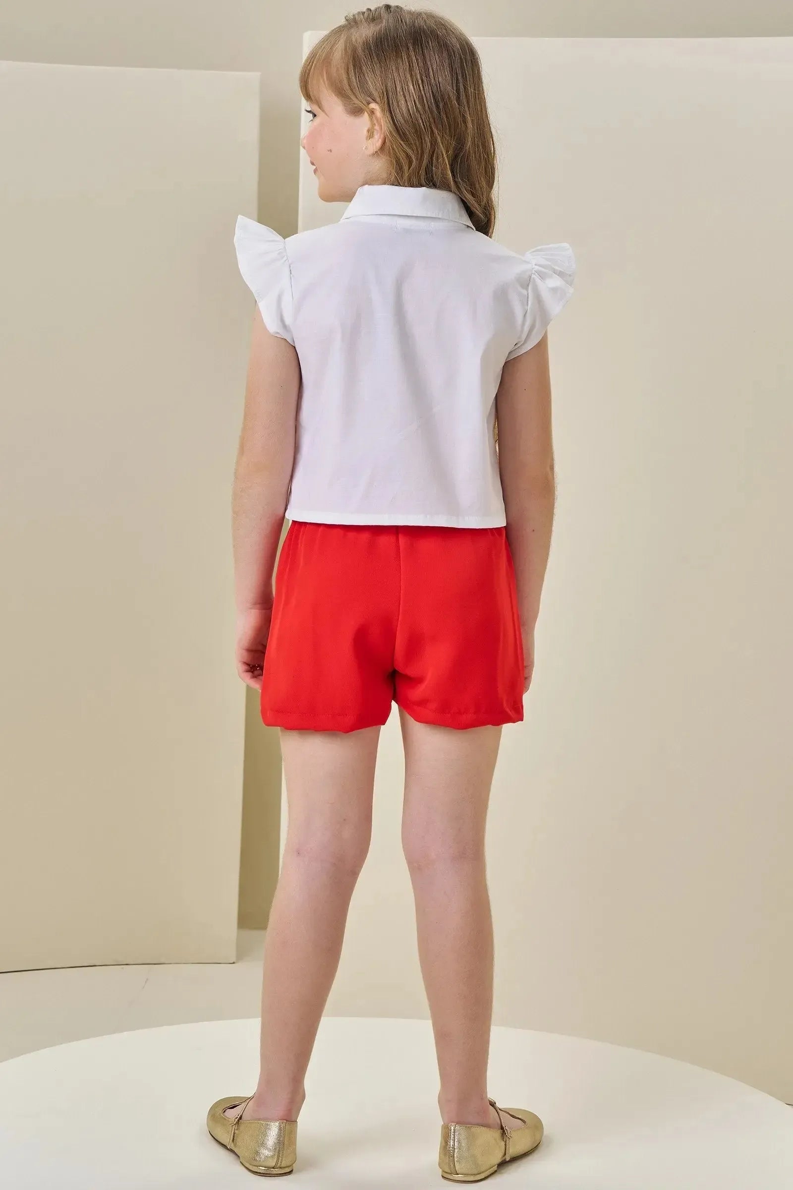 Conjunto de Camisa Boxy em Tricoline e Shorts em Alfaiataria Twill 85287 Infanti Infantil Menina