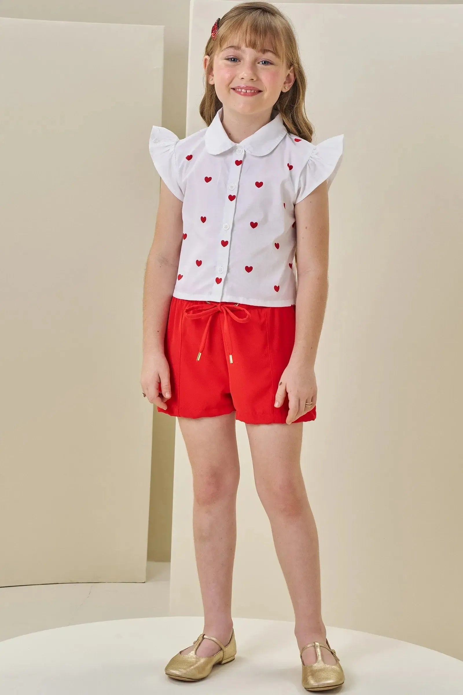 Conjunto de Camisa Boxy em Tricoline e Shorts em Alfaiataria Twill 85287 Infanti Infantil Menina