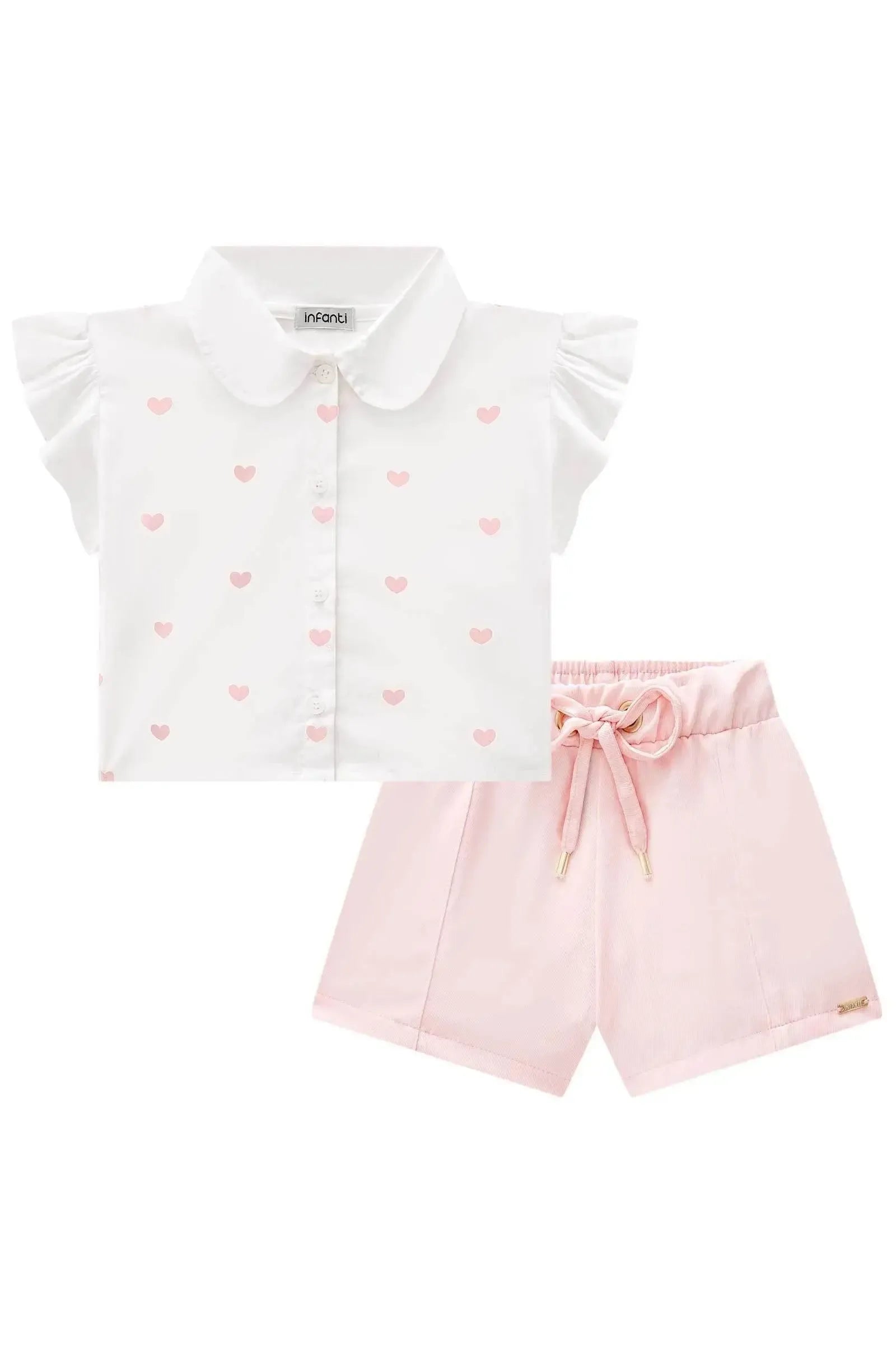 Conjunto de Camisa Boxy em Tricoline e Shorts em Alfaiataria Twill 85287 Infanti Infantil Menina