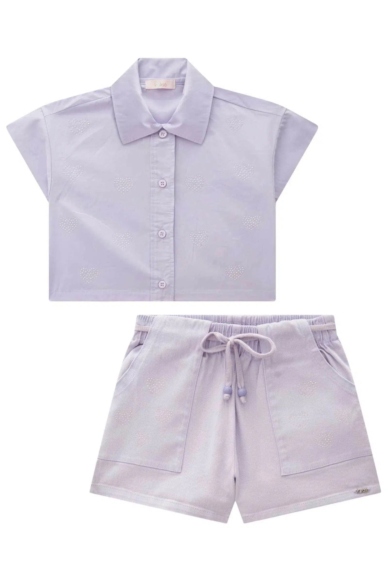 Conjunto Infantil Menina de Camisa Boxy em Tricoline e Shorts em Sarja com Elastano 81669 Kukiê