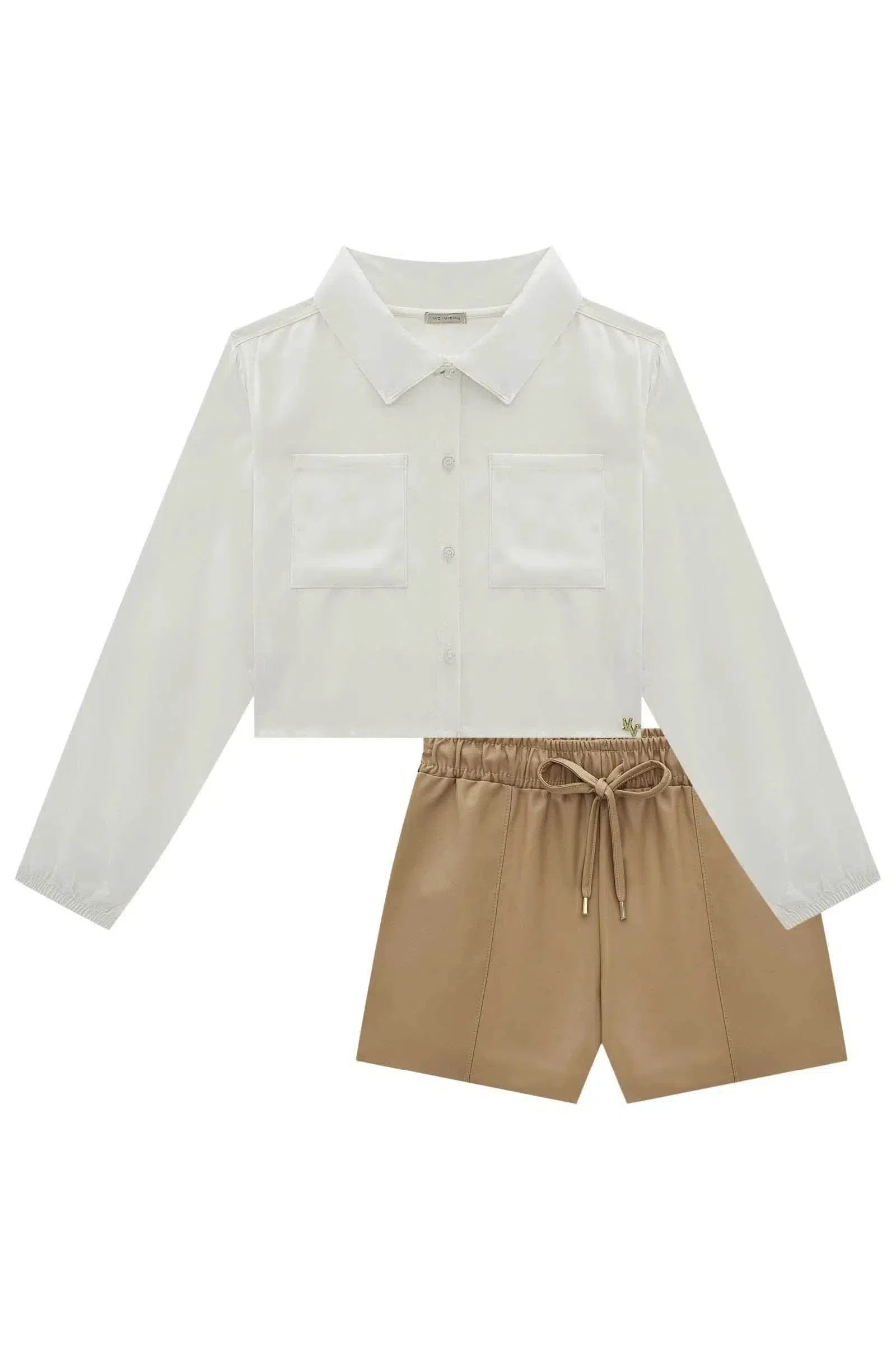 Conjunto de Camisa Boxy em Viscose e Shorts em Couro Sintético 80718 Vic&Vicky Teen Menina