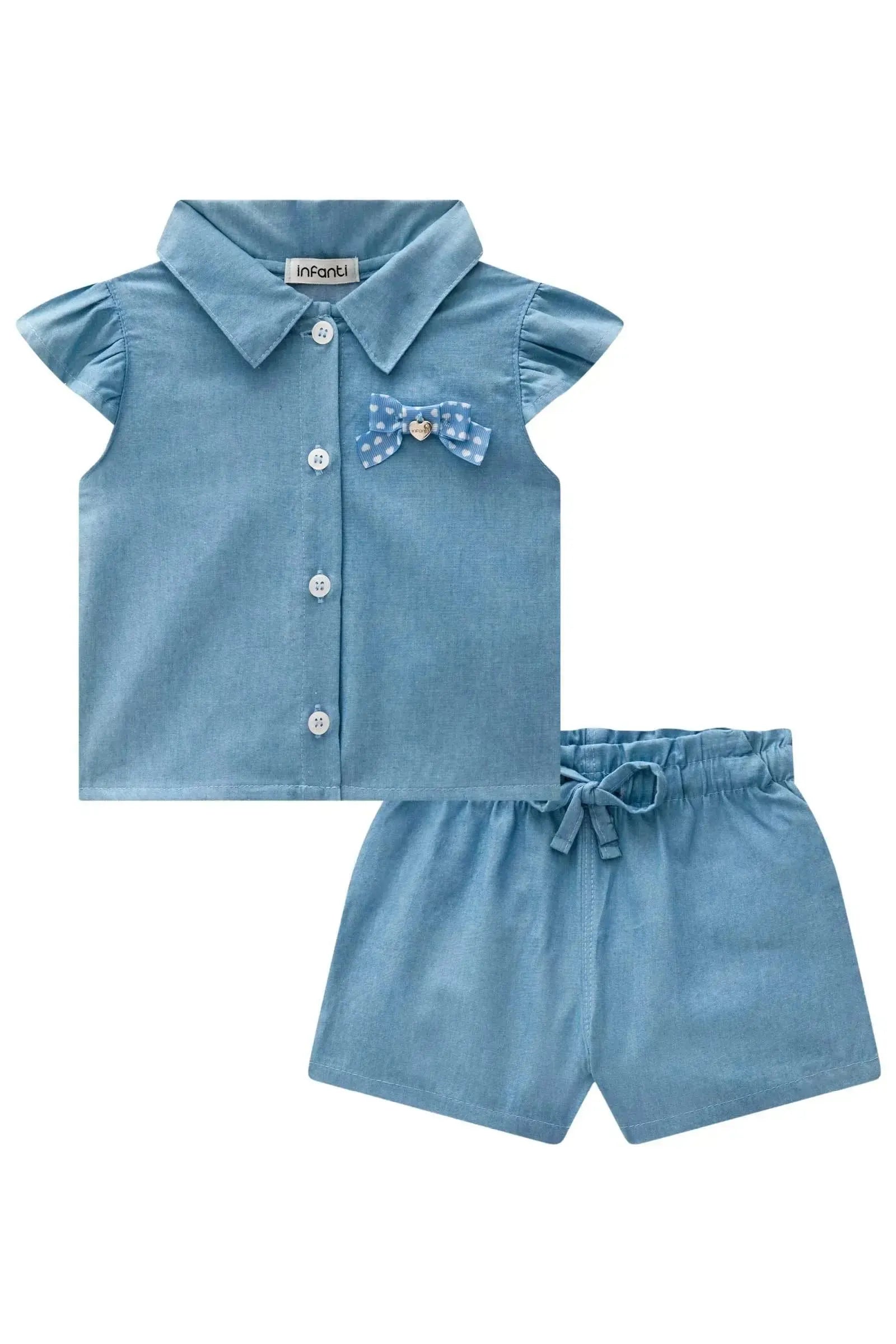 Conjunto de Camisa com Shorts em Light Chambray 84152 Infanti Bebê Menina