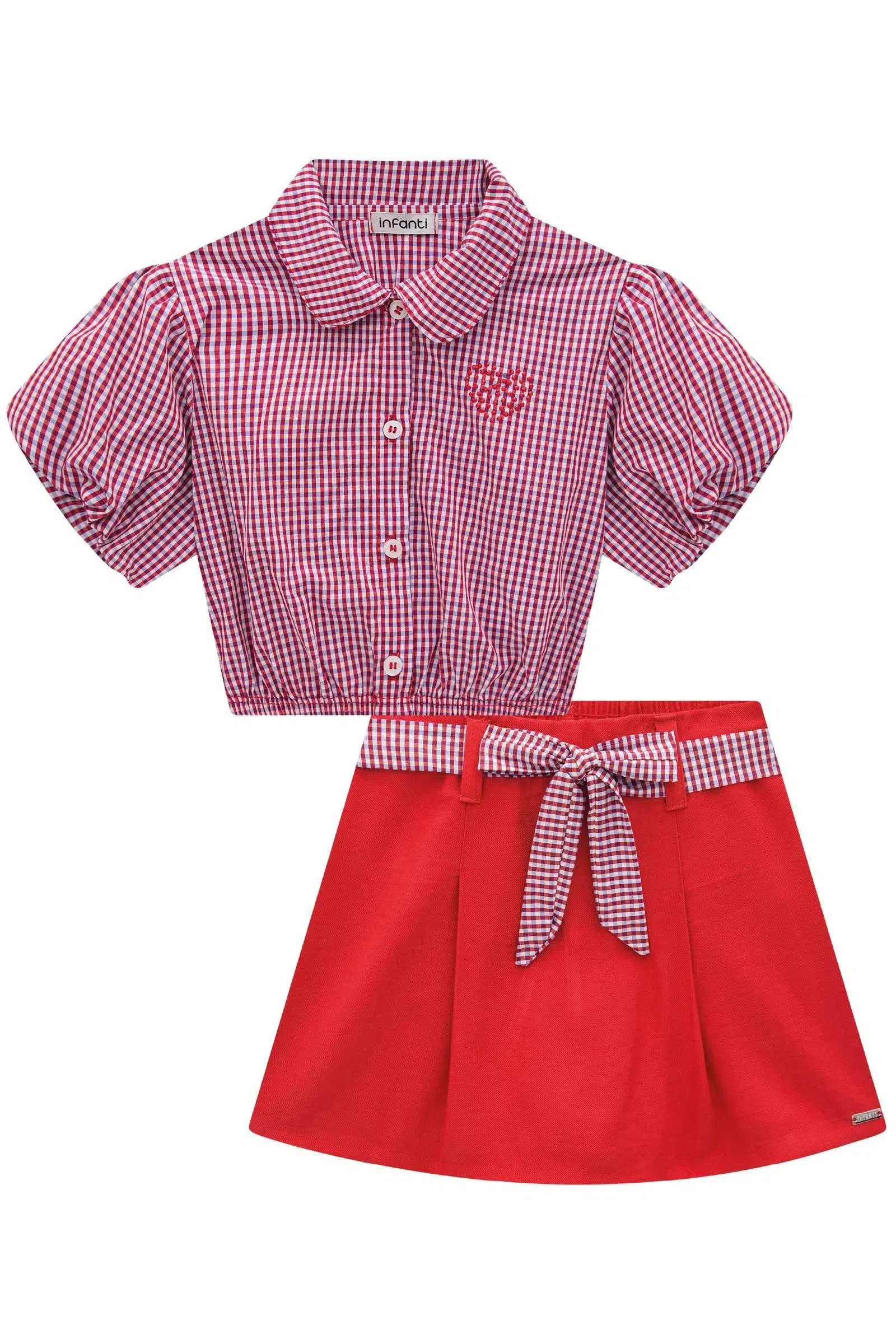 Conjunto Infantil de Camisa Cropped em Tricoline e Short Saia em Cupro 81617 Infanti