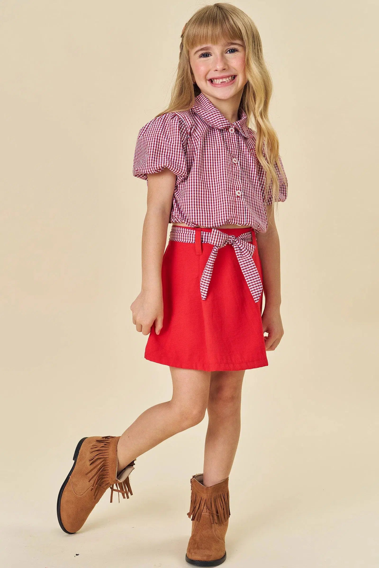 Conjunto Infantil de Camisa Cropped em Tricoline e Short Saia em Cupro 81617 Infanti