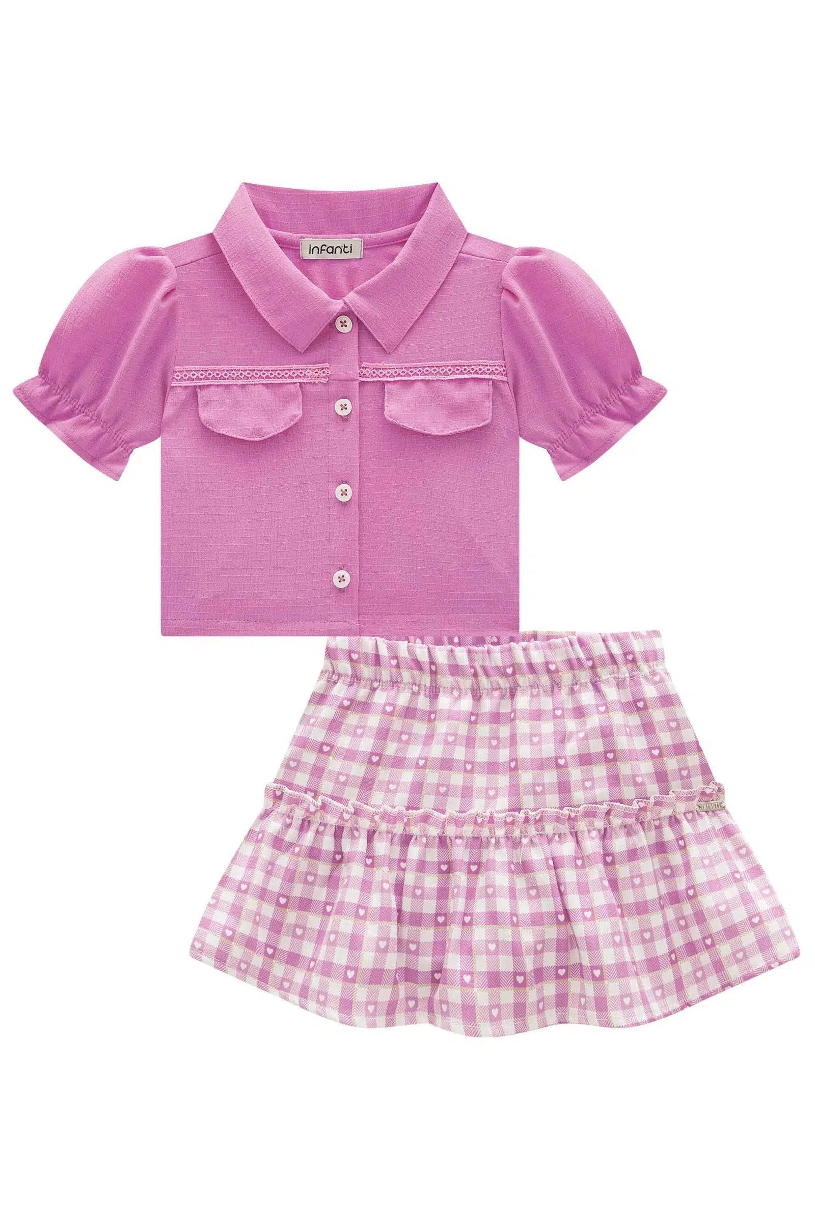 Conjunto Bebê de Camisa em Air Flow Crepe Duna com Saia em Visco Twill 81874 Infanti