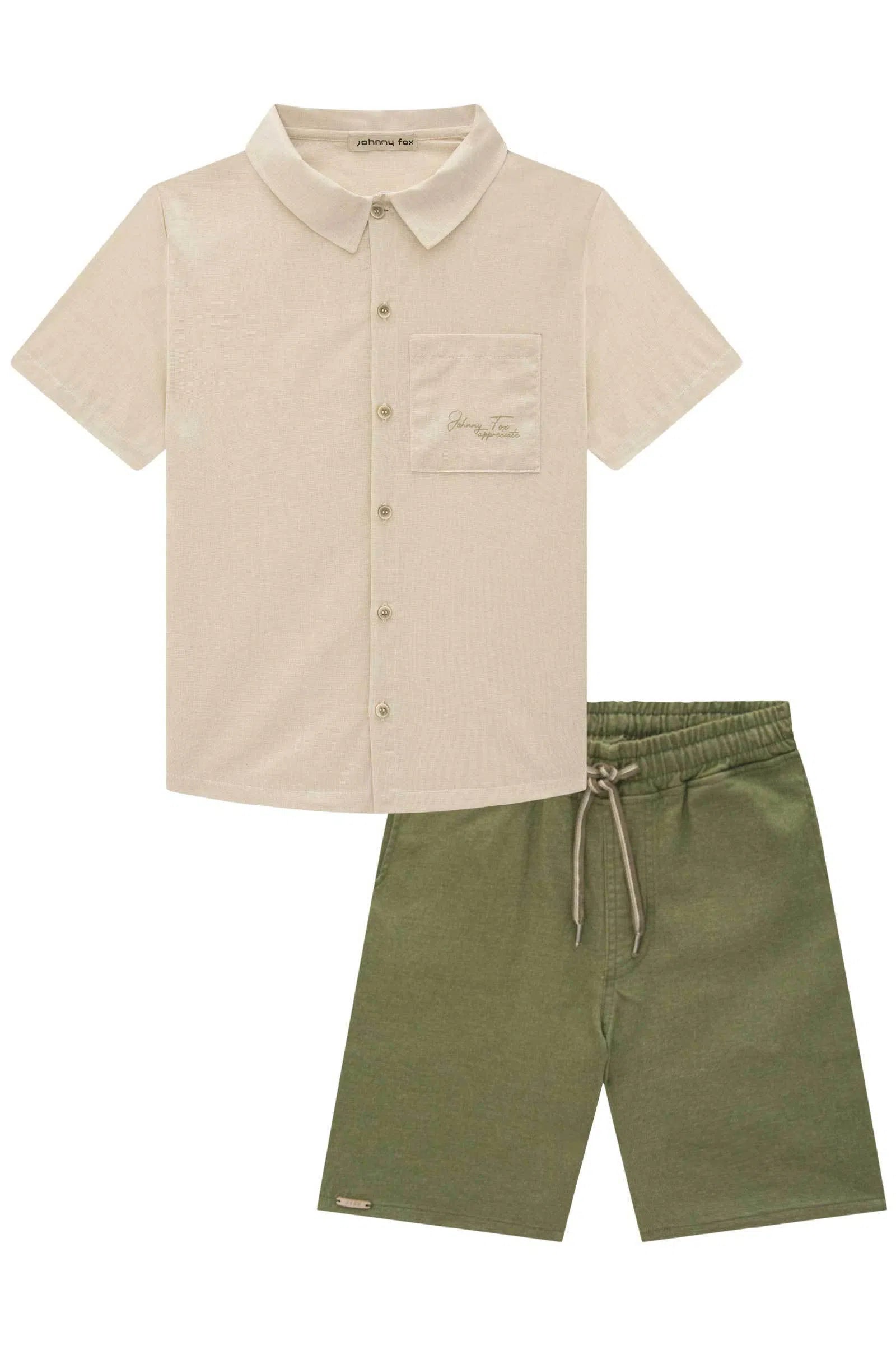 Conjunto de Camisa em Cambraia e Bermuda em Sarja Melange Super Power com Elastano 78660 Johnny Fox