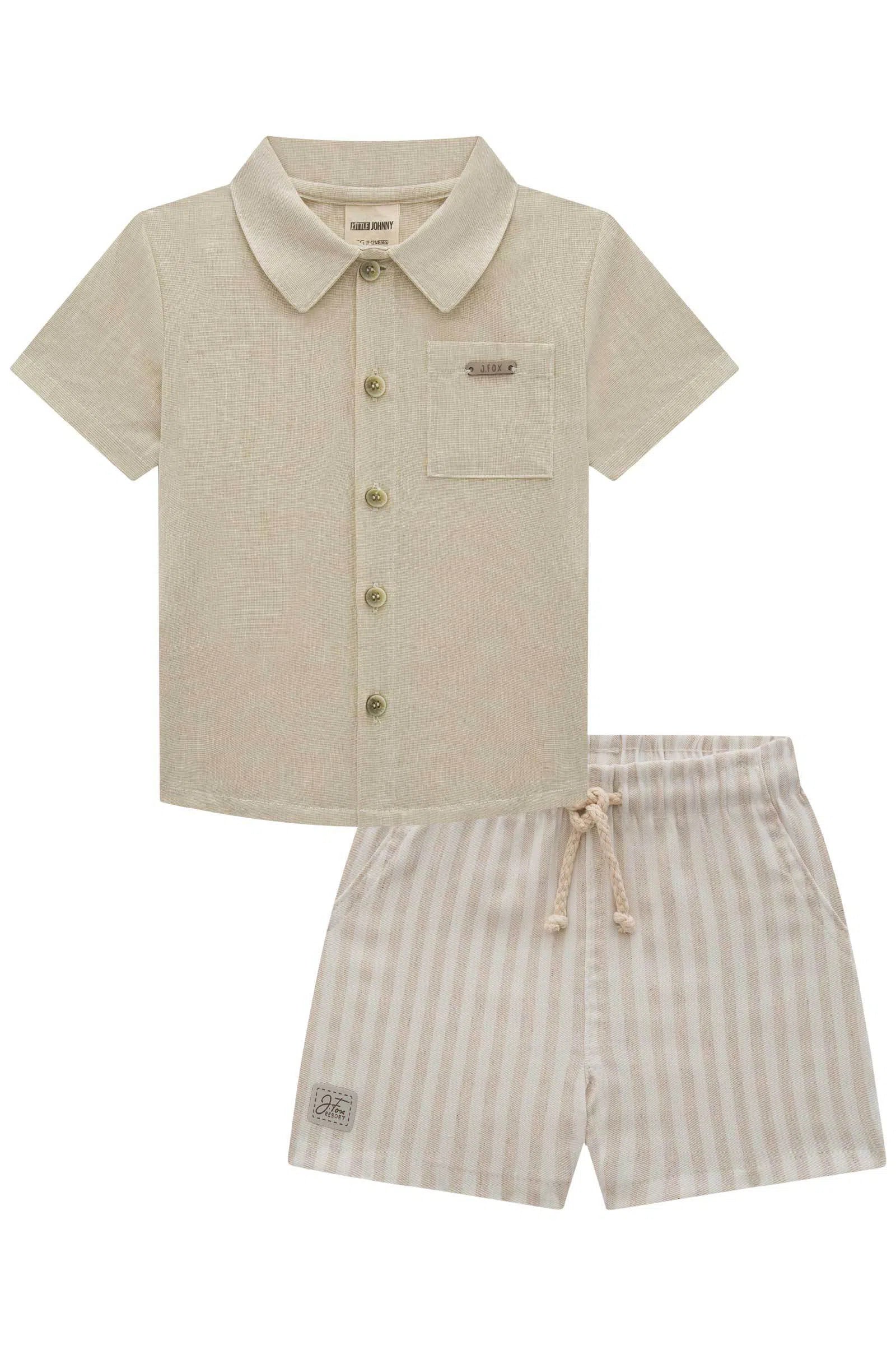 Conjunto de Camisa em Cambraia e Bermuda em Tecido Alfaiataria Linen com Elastano 77899 Johnny Fox