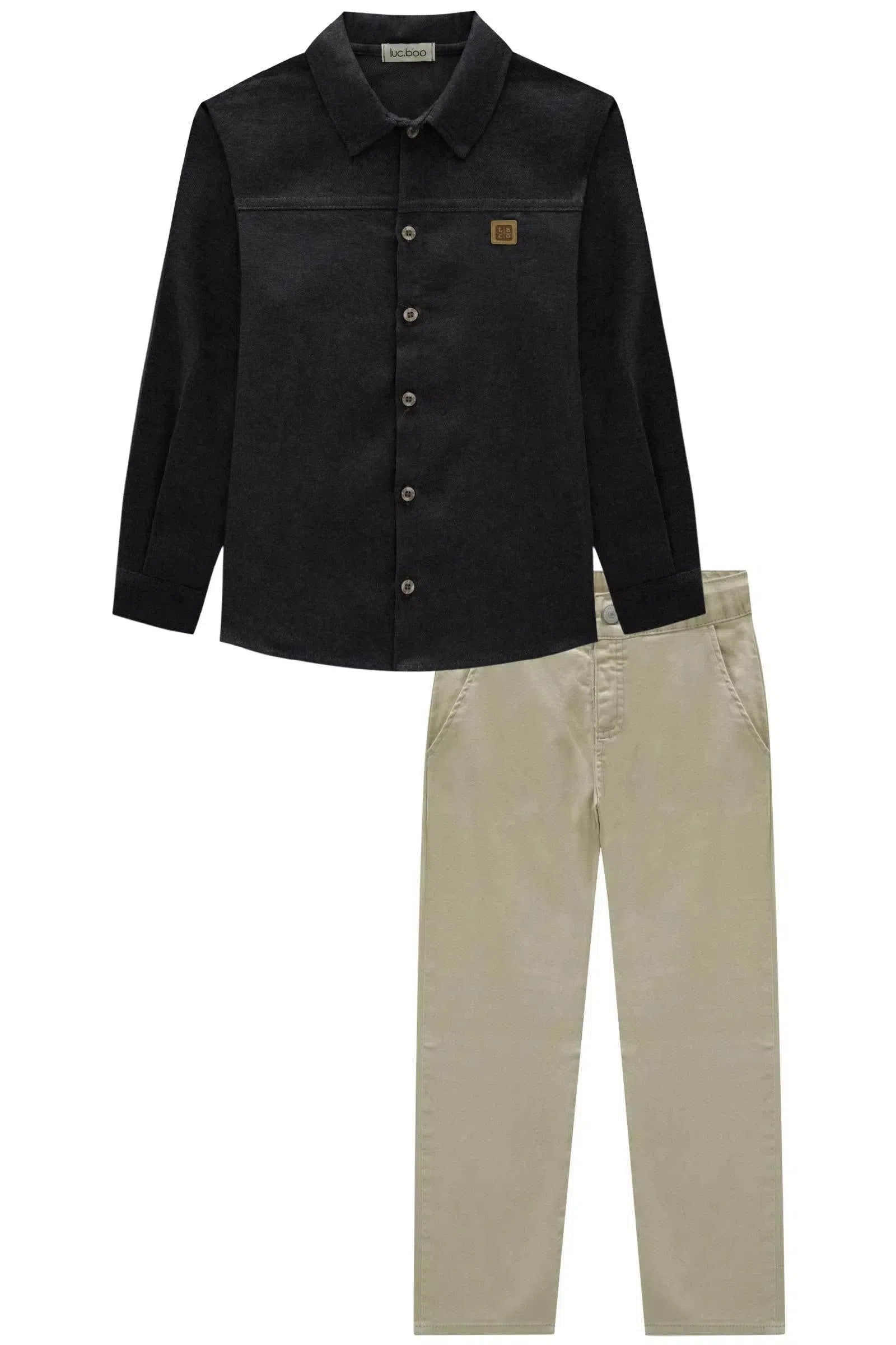 Conjunto de Camisa em Flanela e Calça Skinny em Sarja Onix Stretch com Elastano 79942 LucBoo Infantil Menino