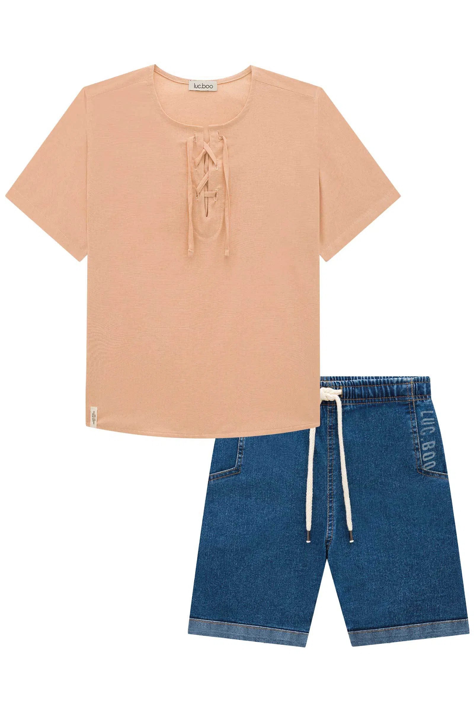 Conjunto de Camisa em Linho Delux e Bermuda em Jeans Bellini com Elastano 72573 LucBoo