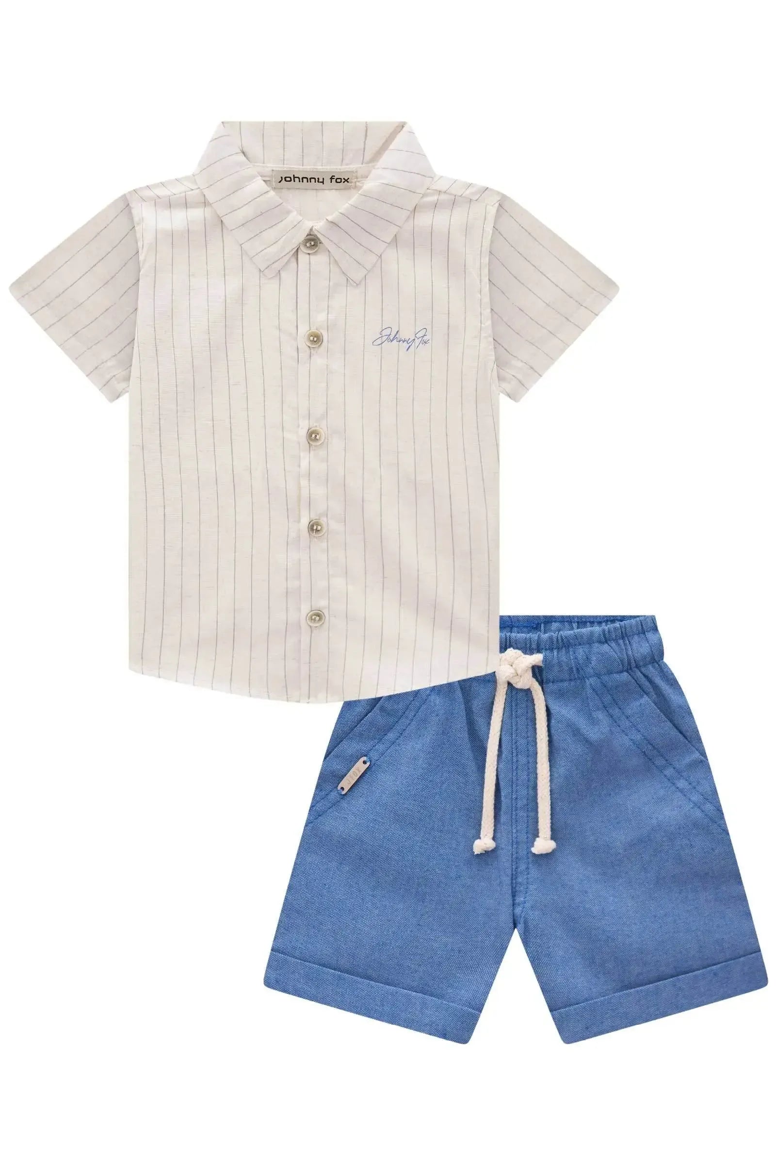 Conjunto de Camisa em Linho Deluxe e Bermuda em Ecostretch 84618 Johnny Fox Bebê Menino