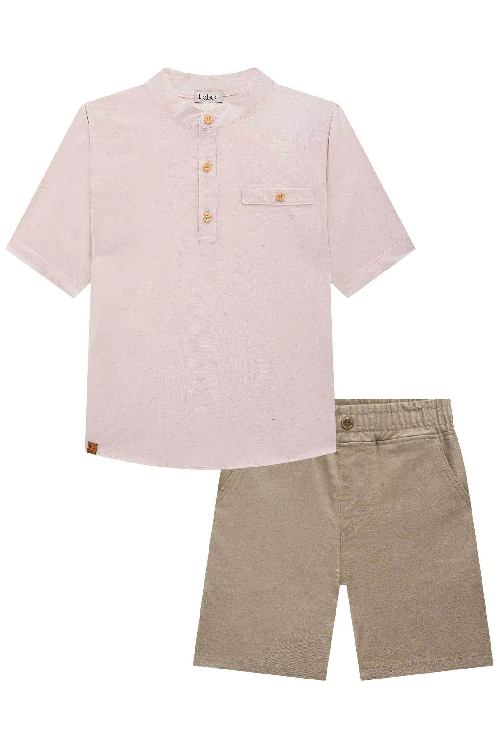 Conjunto de Camisa em Linho Deluxe e Bermuda em Sarja Melange com Elastano Super Power 73939 LucBoo