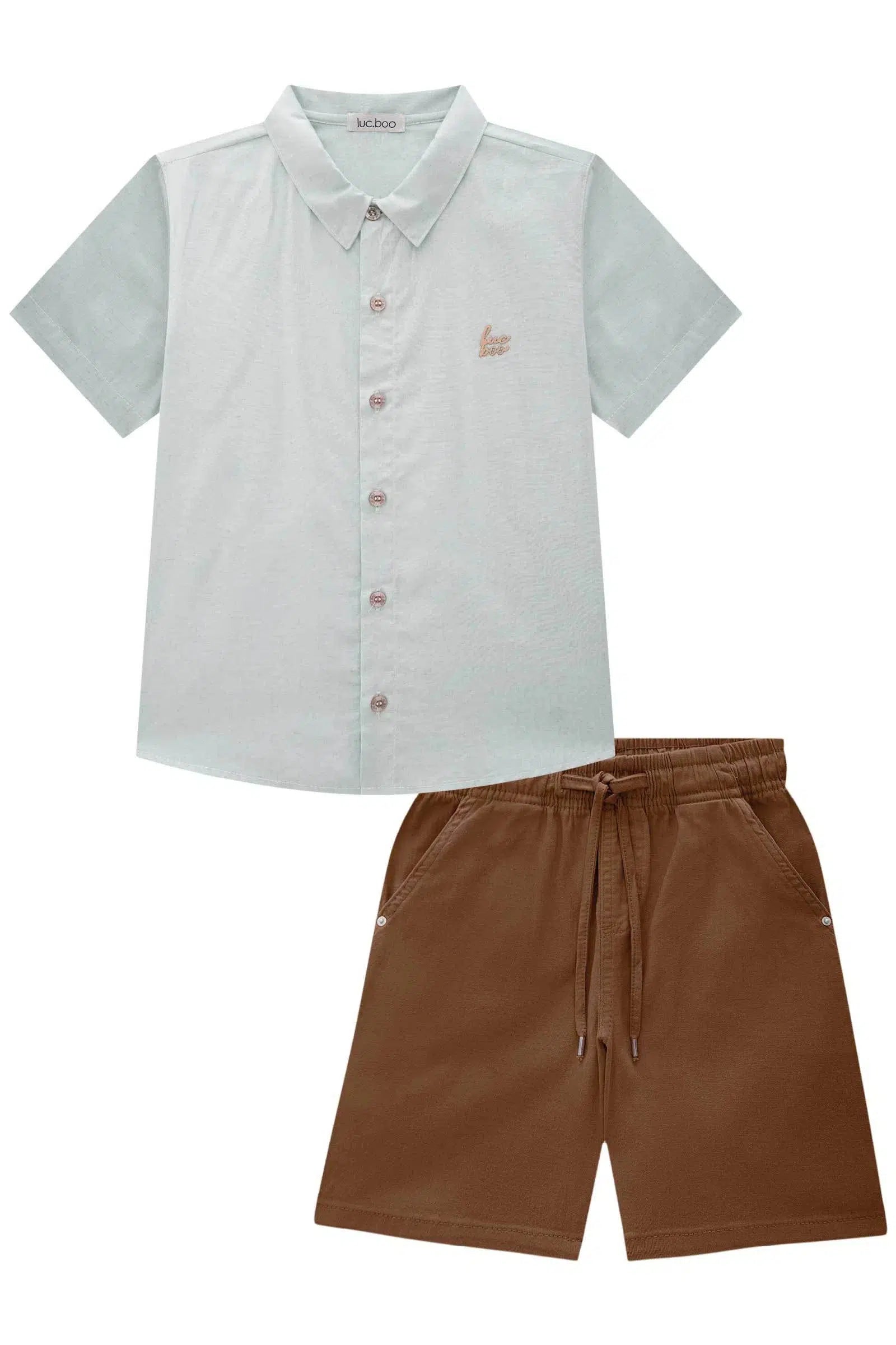 Conjunto Infantil Menino de Camisa em Linho Deluxe e Bermuda em Sarja Onix Stretch com Elastano 81755 LucBoo