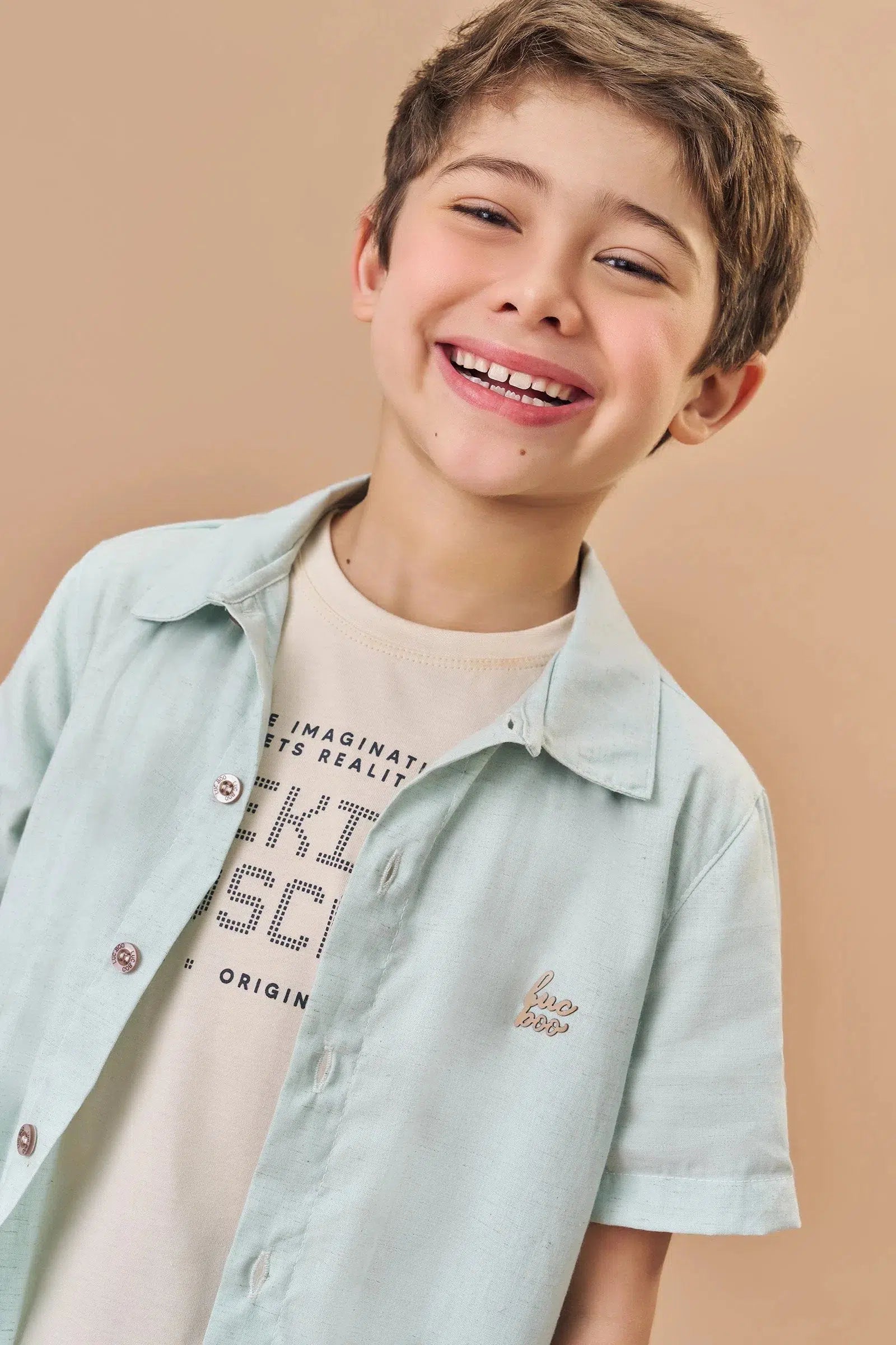 Conjunto Infantil Menino de Camisa em Linho Deluxe e Bermuda em Sarja Onix Stretch com Elastano 81755 LucBoo