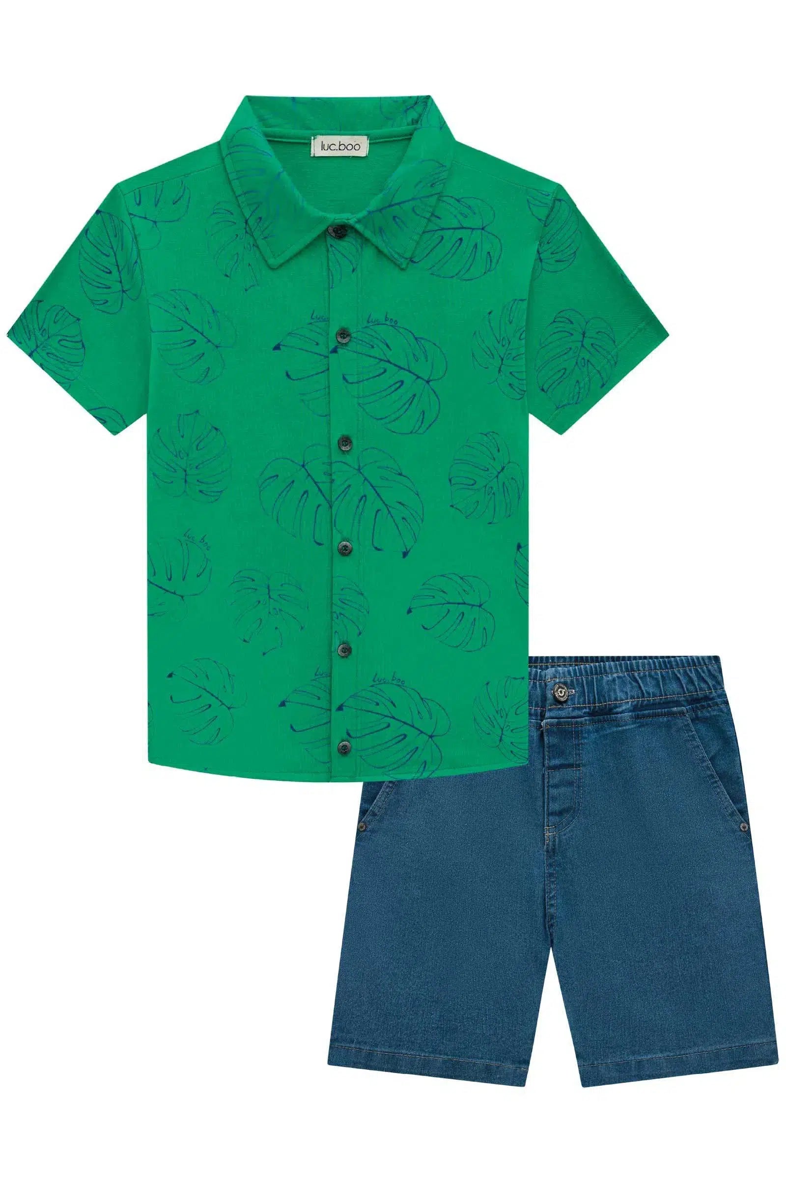 Conjunto de Camisa em Meia Malha e Bermuda em Jeans Bellini com Elastano 72623 LucBoo