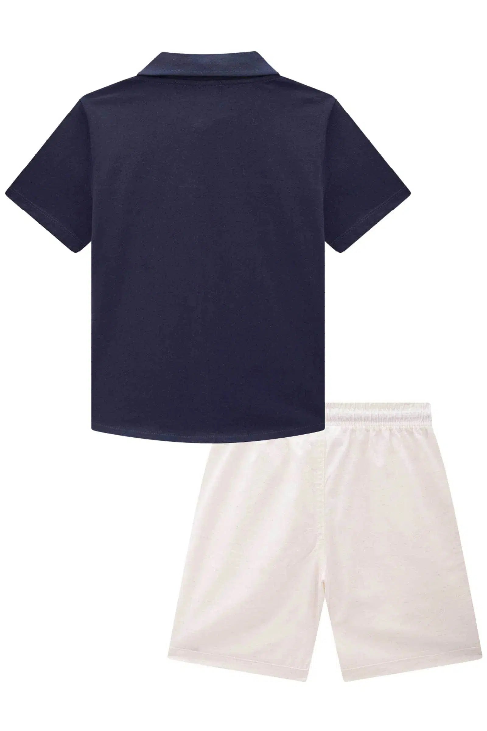 Conjunto Infantil Menino de Camisa em Meia Malha e Bermuda em Linho Santorine com Elastano 81752 LucBoo