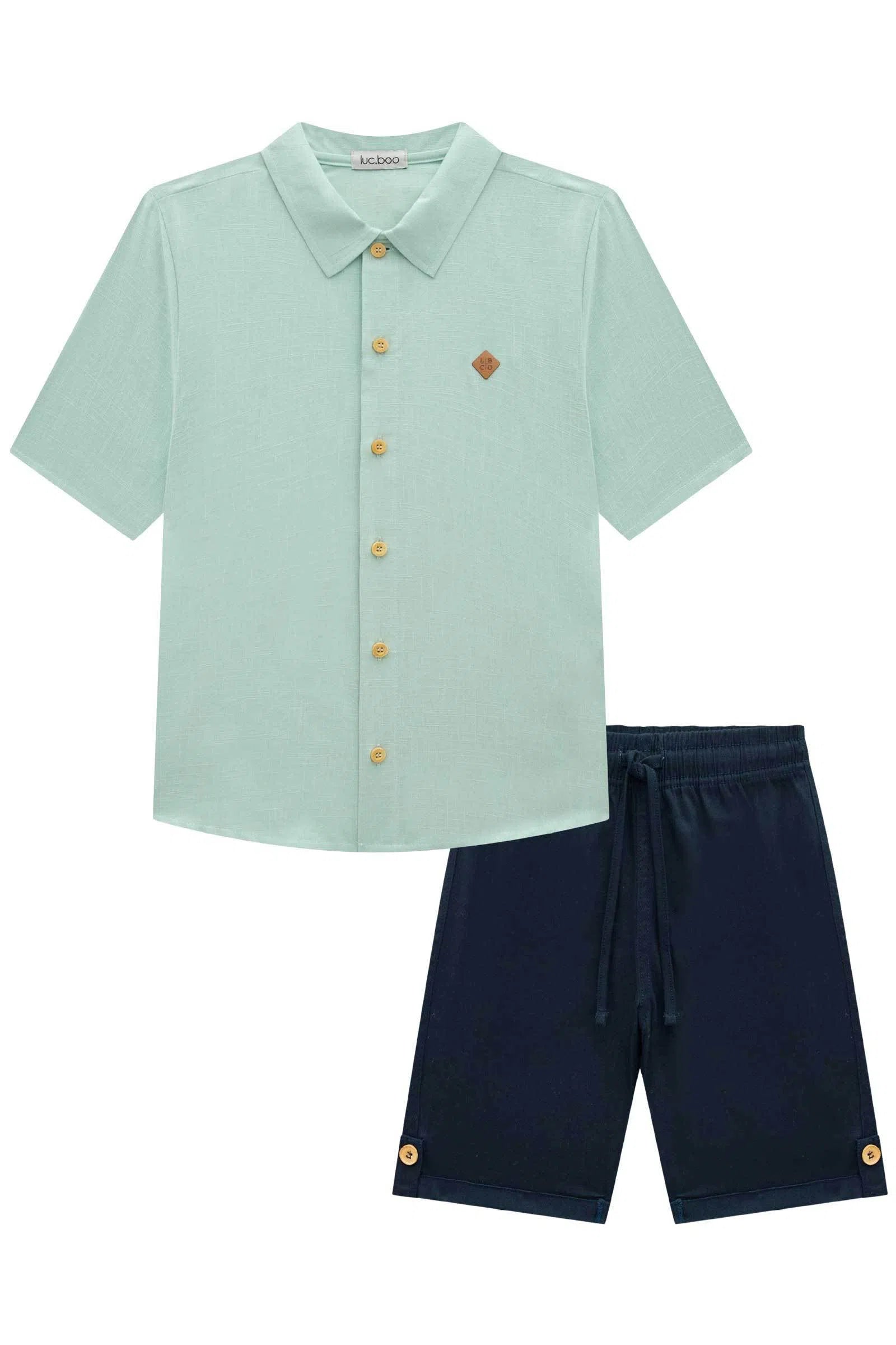 Conjunto de Camisa em Tecido Cotton Lavorto Flamê e Bermuda em Sarja Stretch com Elastano 73983 LucBoo