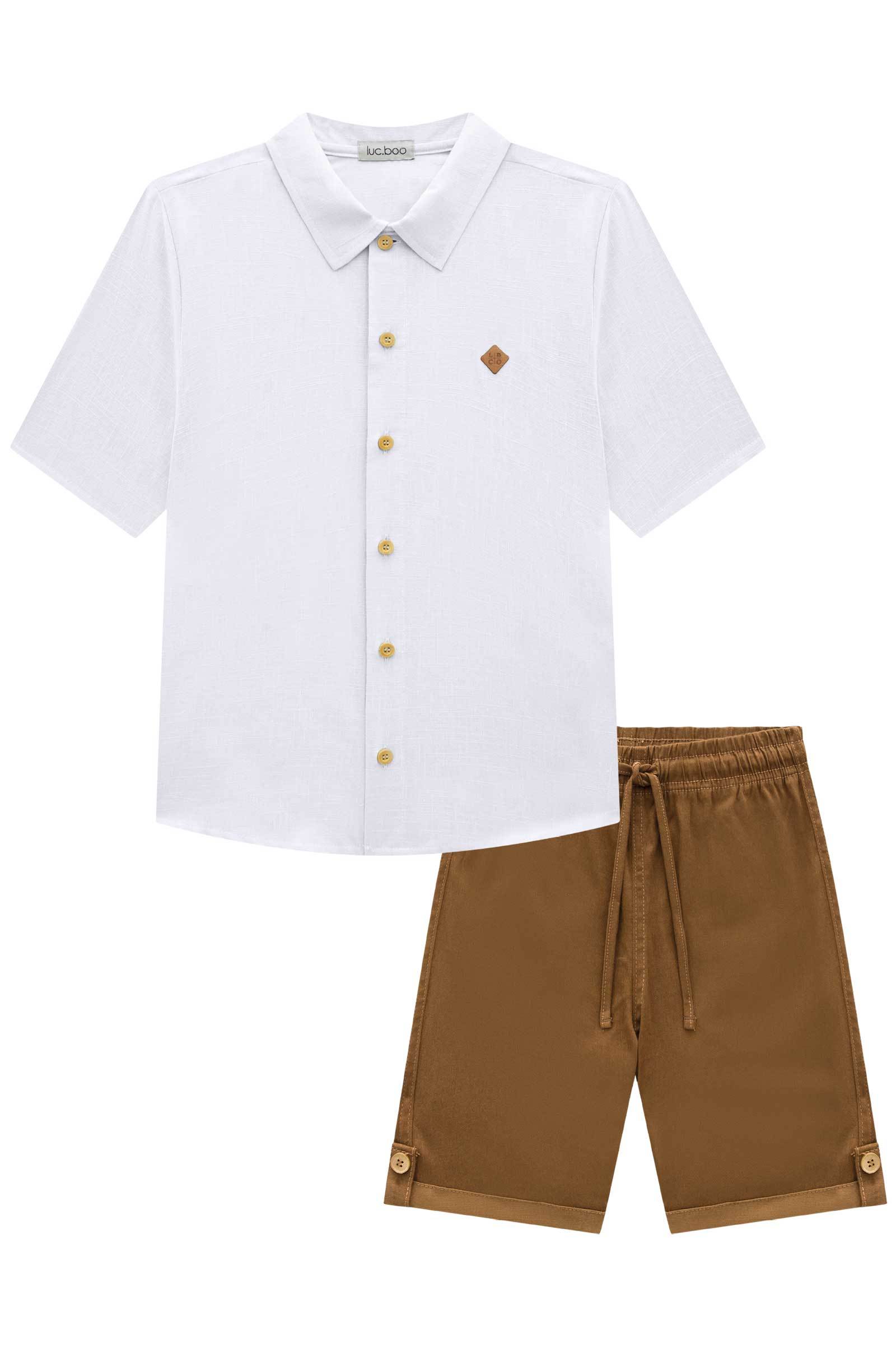 Conjunto de Camisa em Tecido Cotton Lavorto Flamê e Bermuda em Sarja Stretch com Elastano 73983 LucBoo