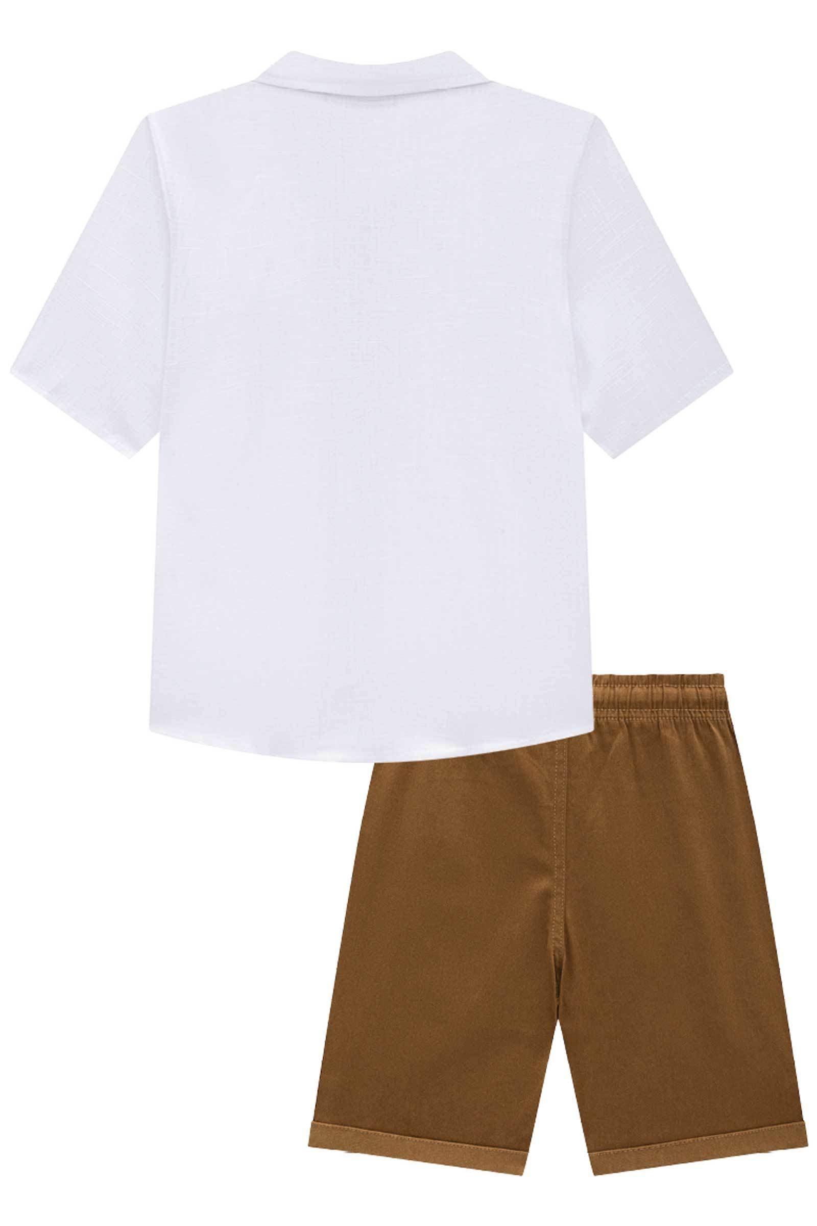 Conjunto de Camisa em Tecido Cotton Lavorto Flamê e Bermuda em Sarja Stretch com Elastano 73983 LucBoo