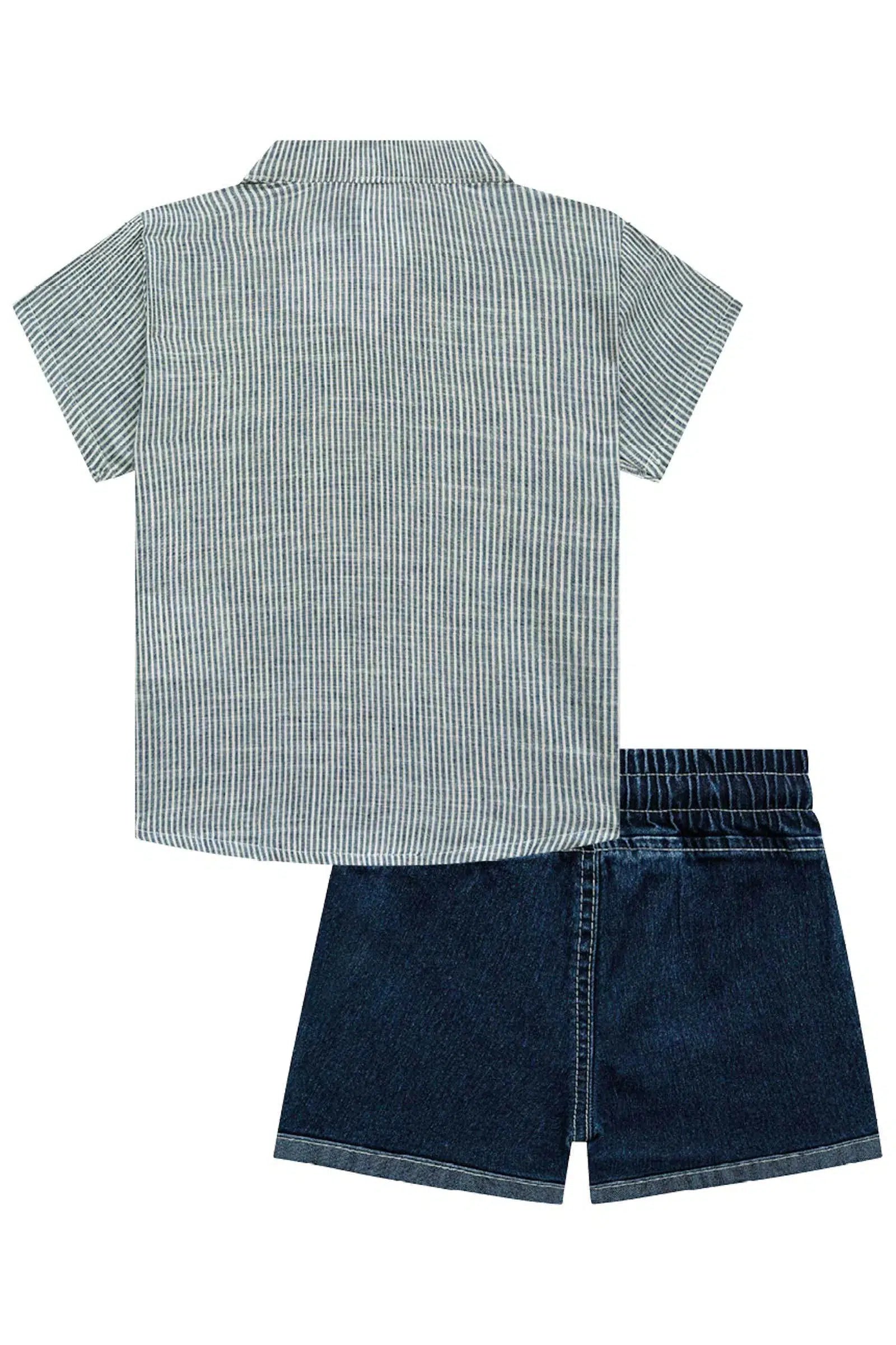 Conjunto de Camisa em Tecido Listrado Monterrey e Bermuda em Jeans Bellini com Elastano 72980 LucBoo