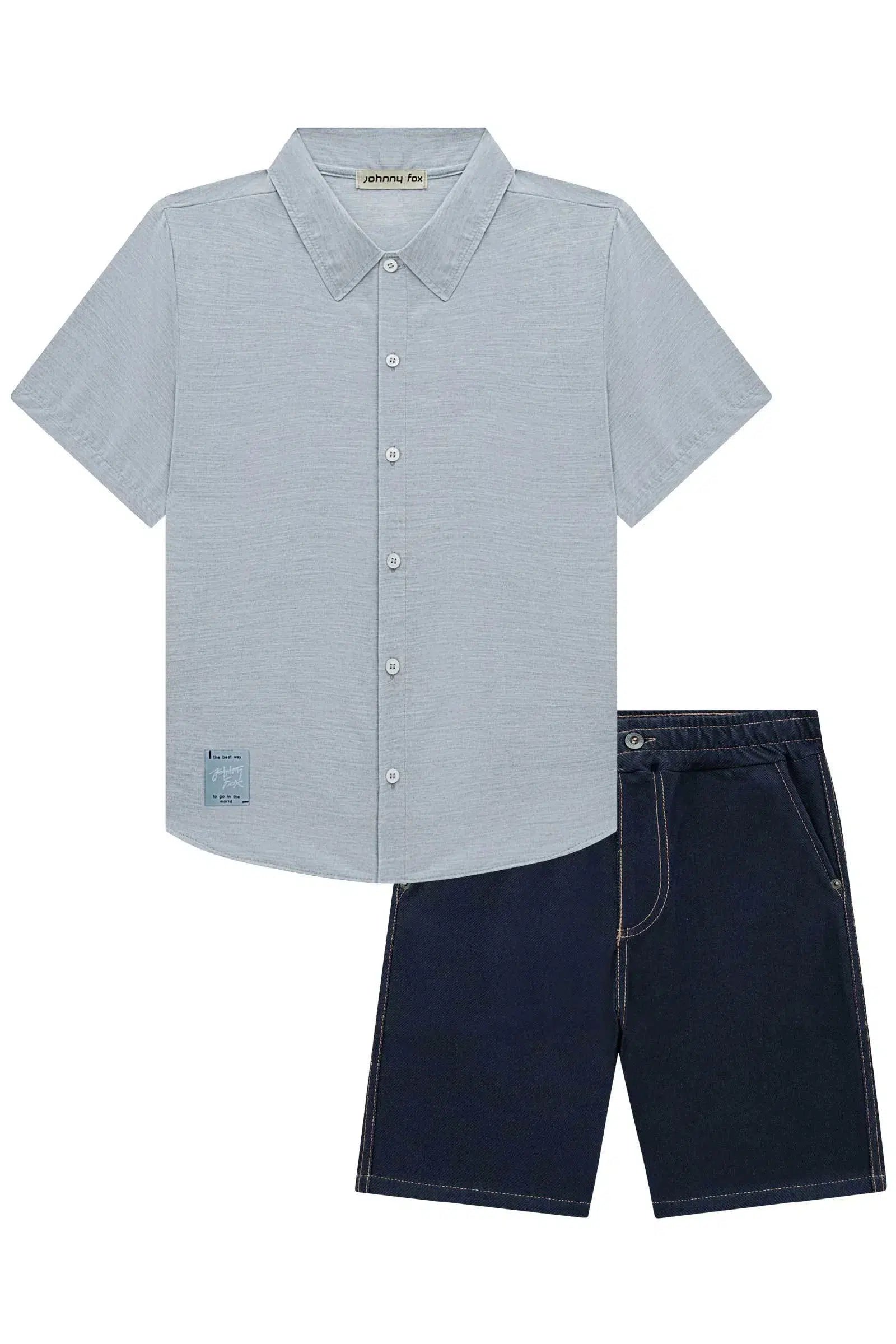 Conjunto de Camisa em Tecido Zagora e Bermuda em Cotton Jeans com Elastano 72497 Johnny Fox
