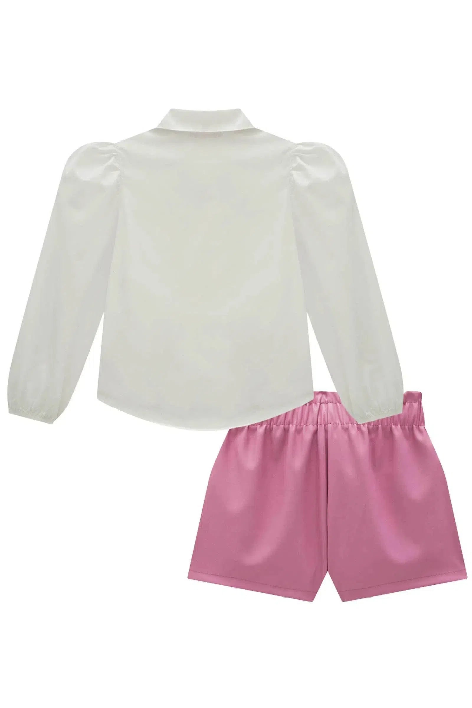 Conjunto de Camisa em Tricoline e Shorts em Couro Eco 81734 Kukiê Infantil Menina