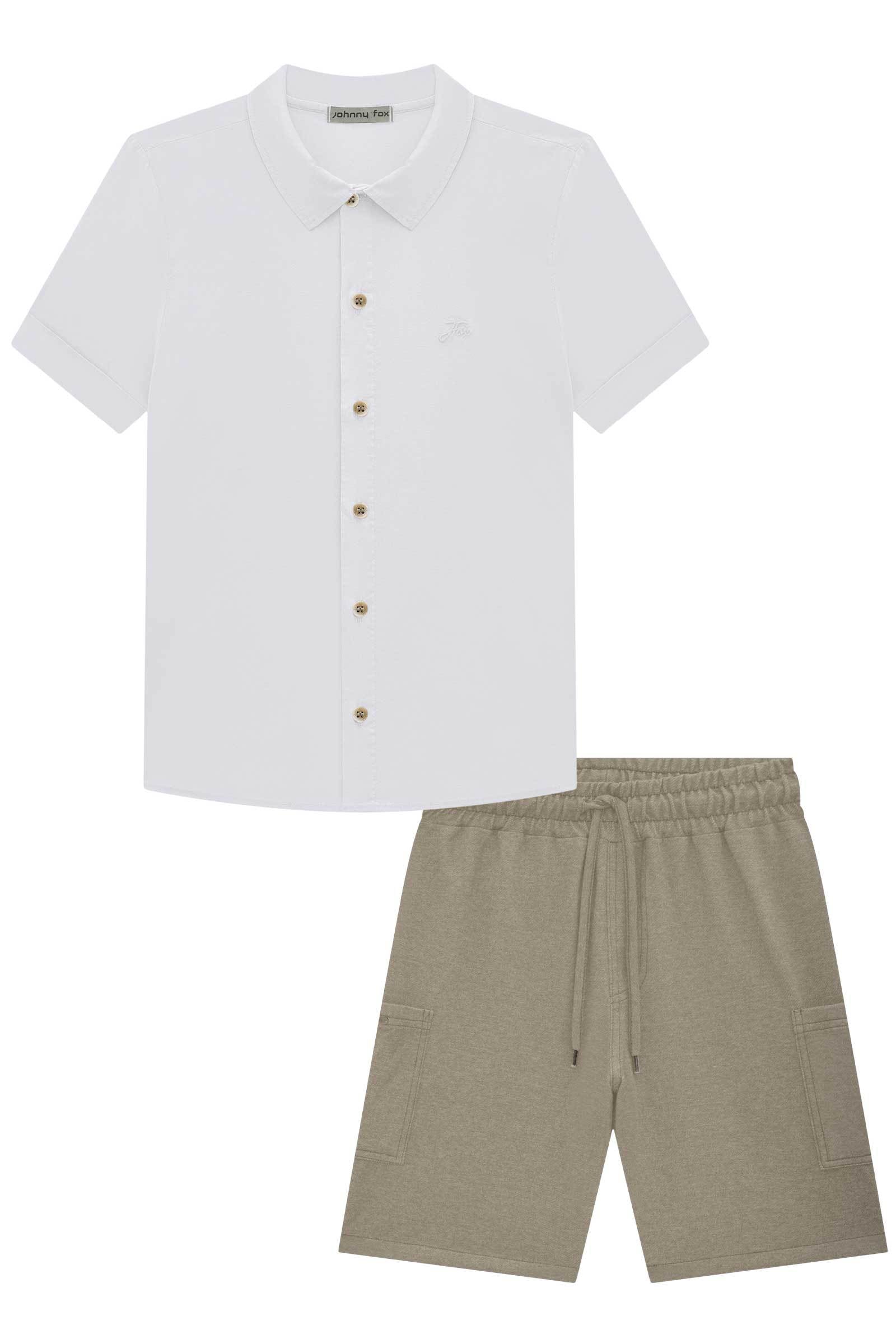 Conjunto de Camisa em Tricoline Monaco com Elastano e Bermuda em Cotton Jeans Jeans C/ Elat 75866 Johnny Fox