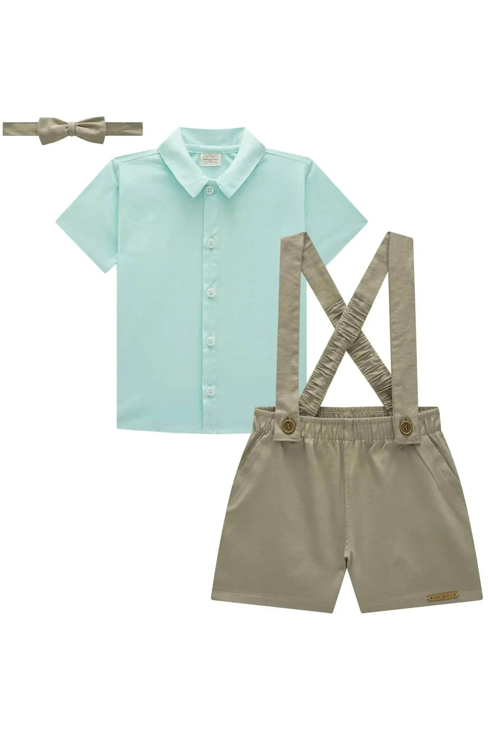 Conjunto de Camisa em Tricoline Mônaco com Elastano e Bermuda em Sarja Caribe com Elastano 83991 LucBoo Bebê Menino