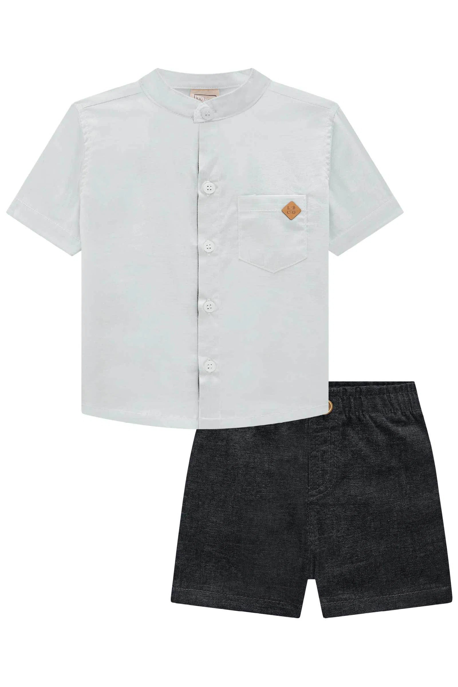 Conjunto de Camisa em Tricoline Mônaco e Bermuda em Sarja Melange com Elastano Super Power 75268 LucBoo