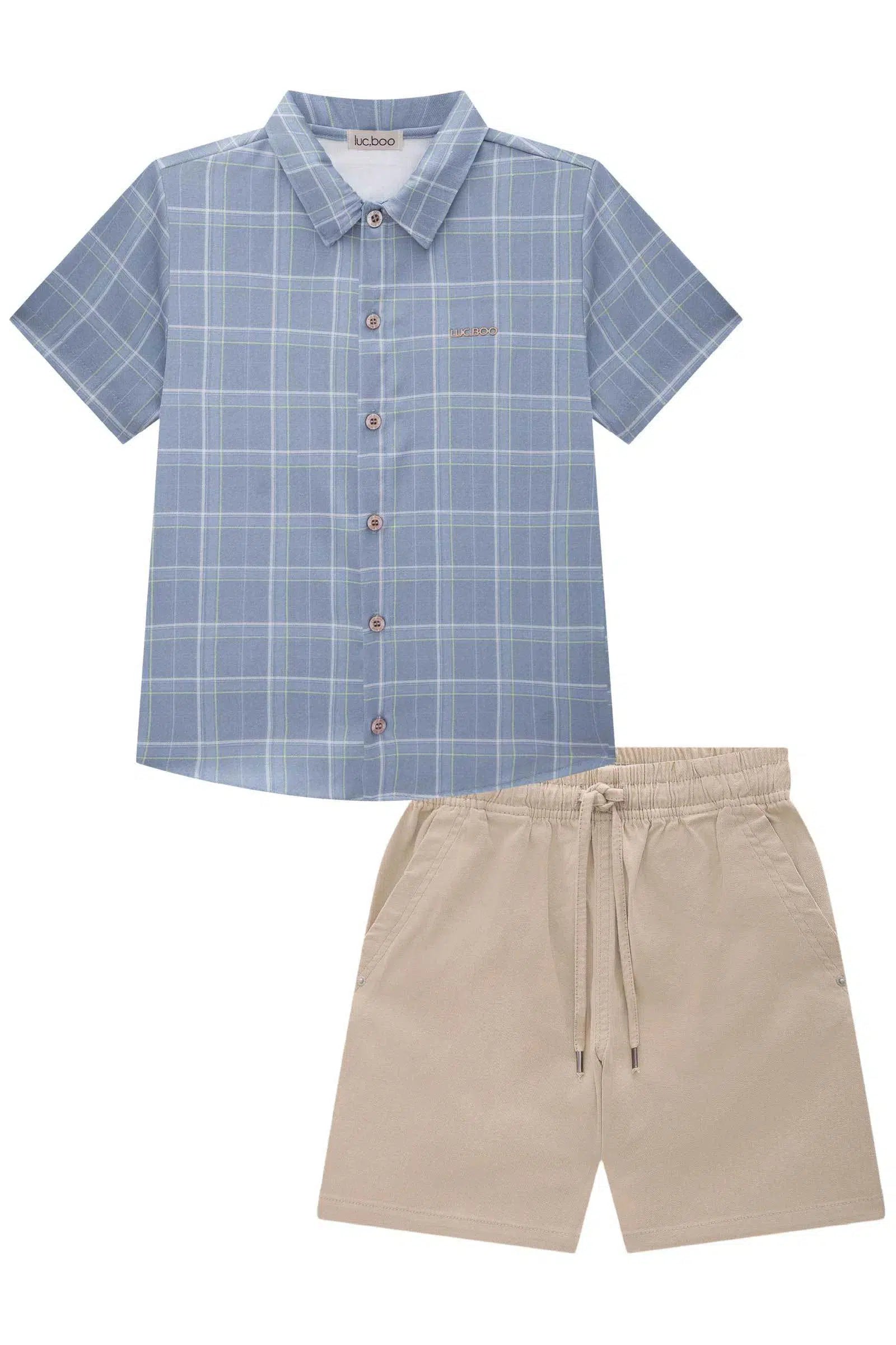 Conjunto Infantil Menino de Camisa em Visco Twill com Elastano e Bermuda em Sarja Onix com Elastano 82640 LucBoo