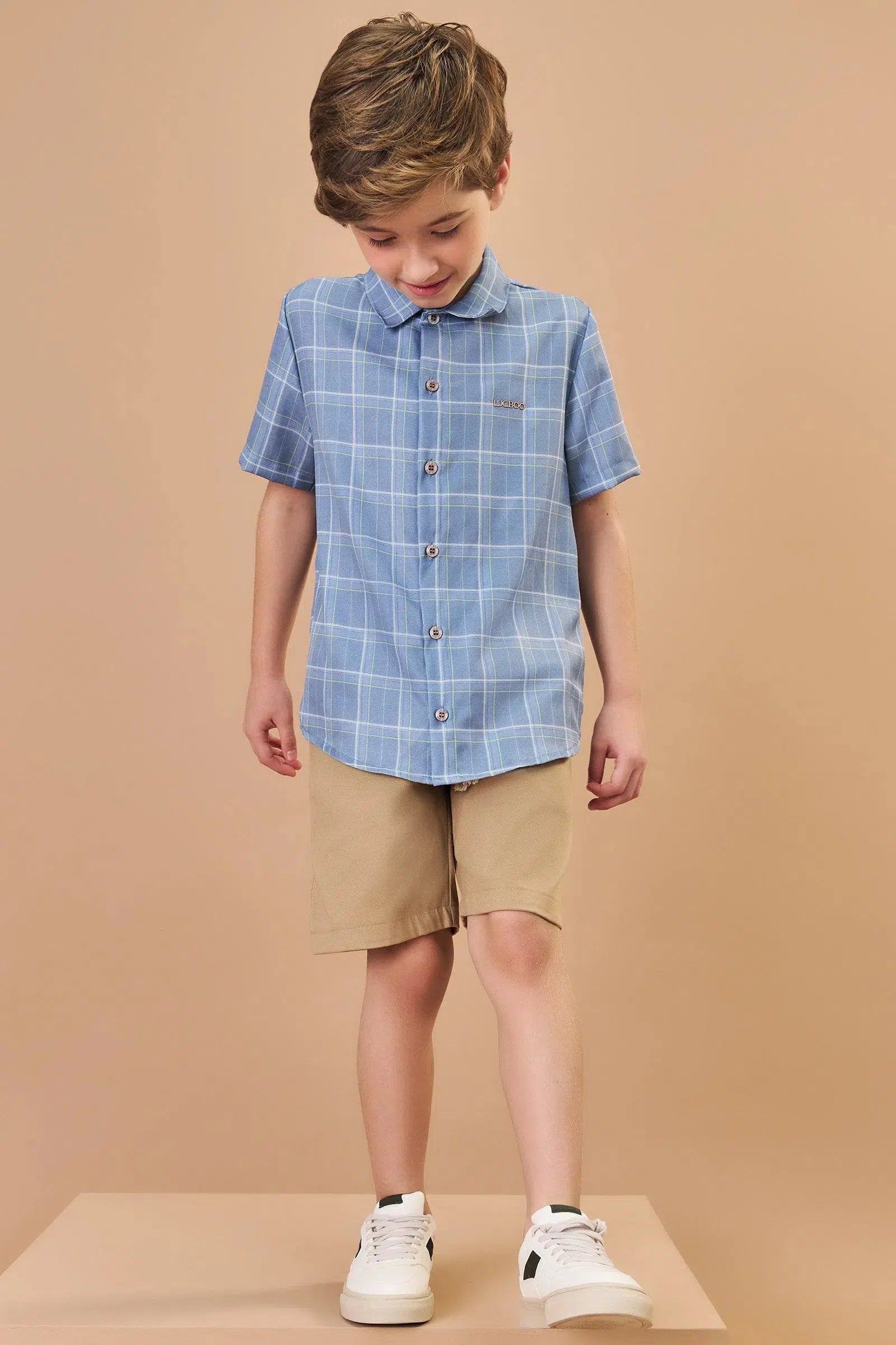 Conjunto Infantil Menino de Camisa em Visco Twill com Elastano e Bermuda em Sarja Onix com Elastano 82640 LucBoo