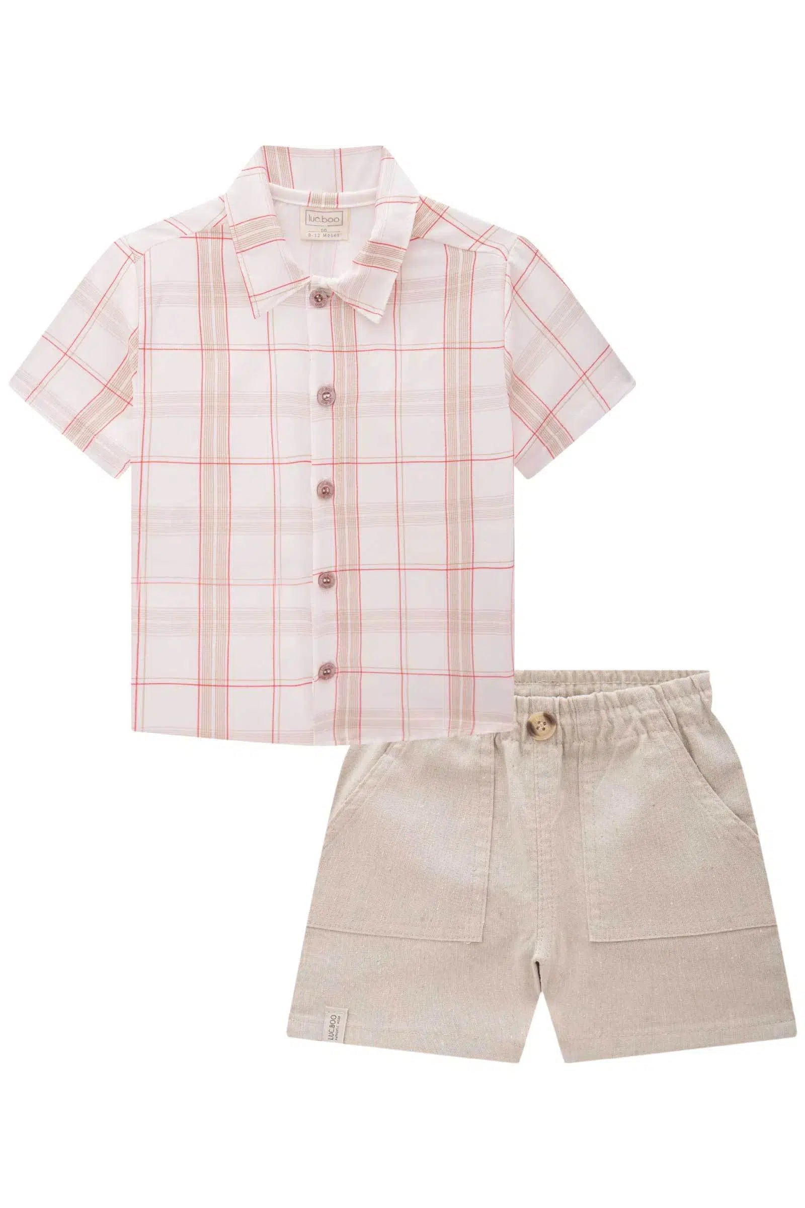 Conjunto Bebê Menino de Camisa em Visco Twill com Elastano e Bermuda em Tecido Eco com Elastano 82113 LucBoo