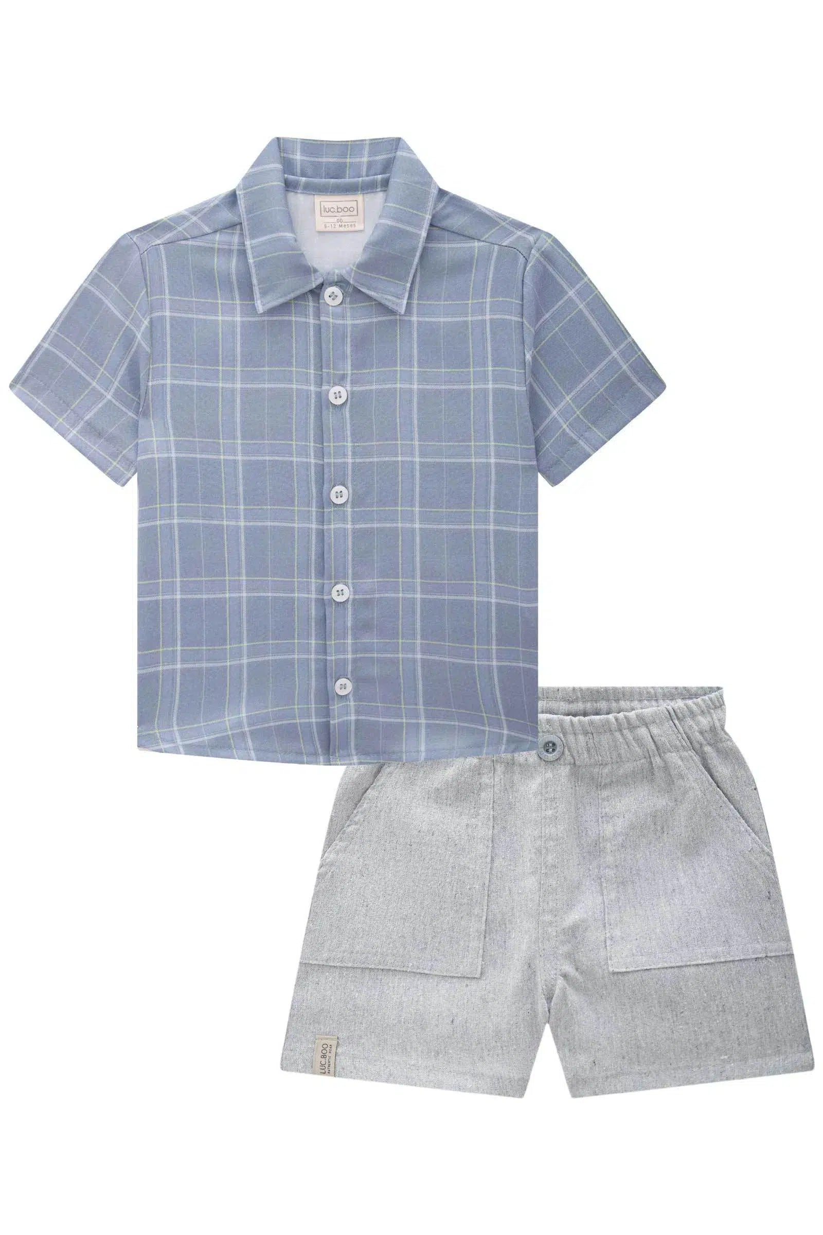 Conjunto Bebê Menino de Camisa em Visco Twill com Elastano e Bermuda em Tecido Eco com Elastano 82113 LucBoo