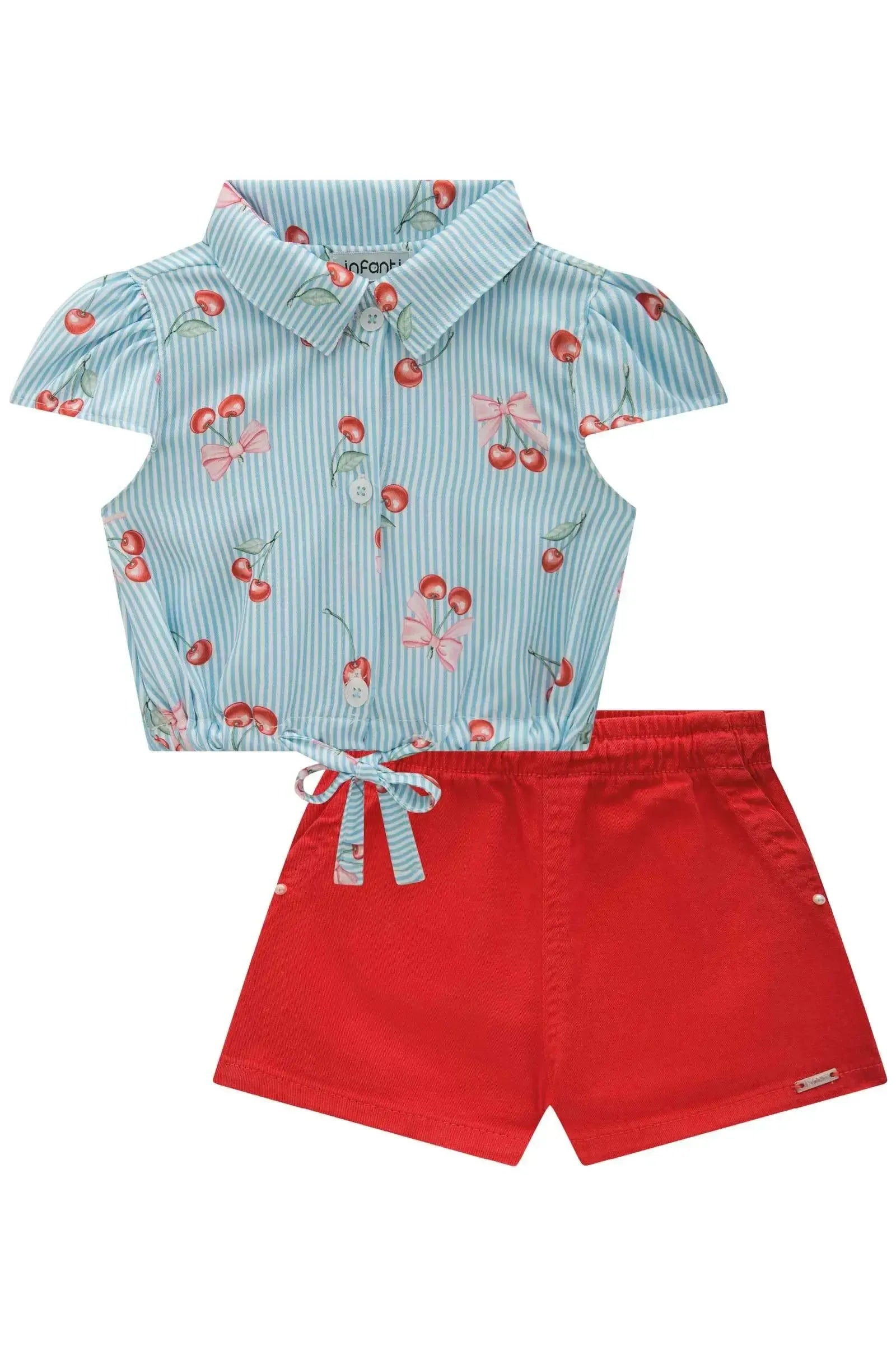 Conjunto de Camisa em Visco Twill com Shorts em Sarja com Elastano 83953 Infanti Bebê Menina
