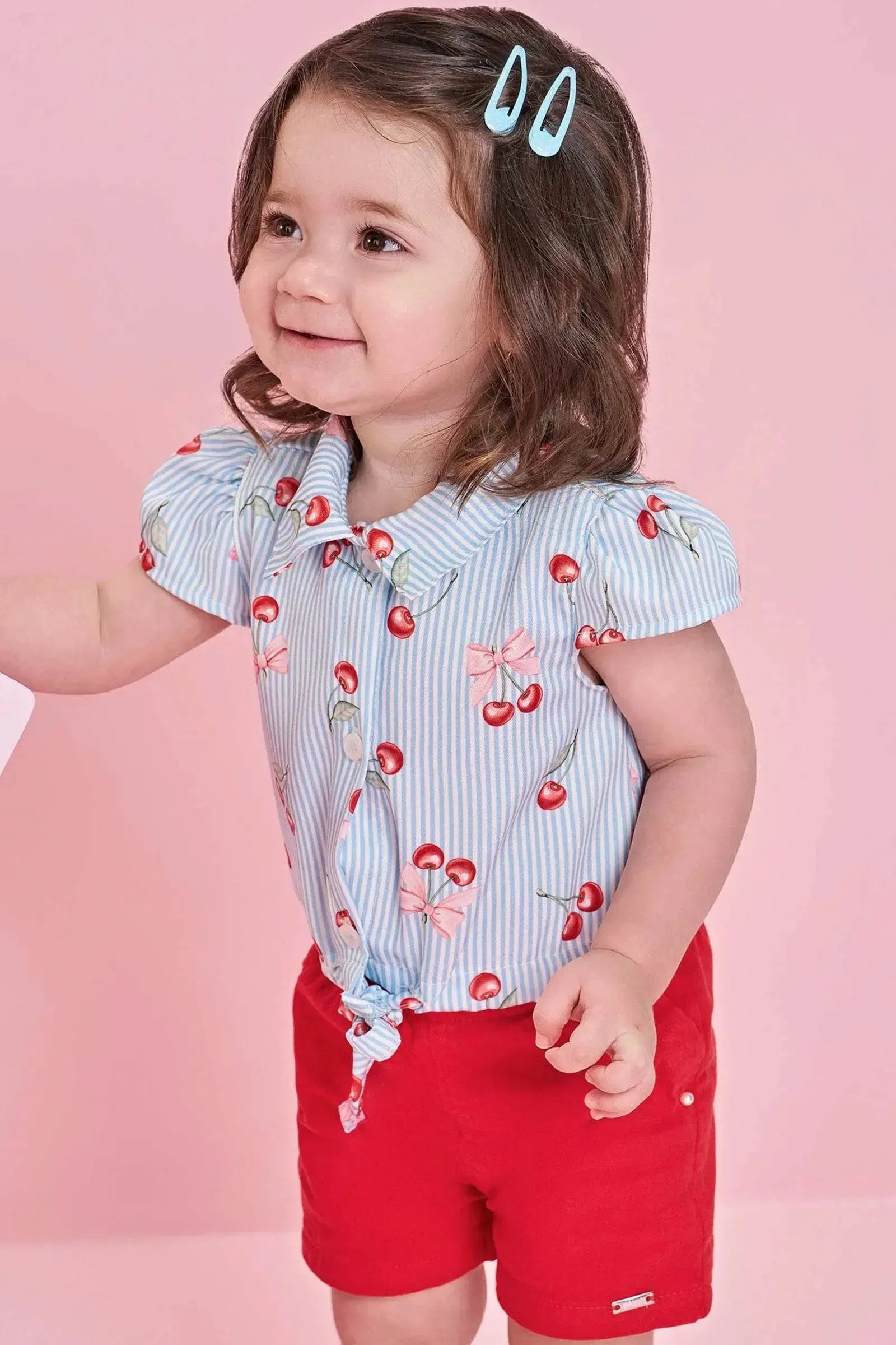 Conjunto de Camisa em Visco Twill com Shorts em Sarja com Elastano 83953 Infanti Bebê Menina