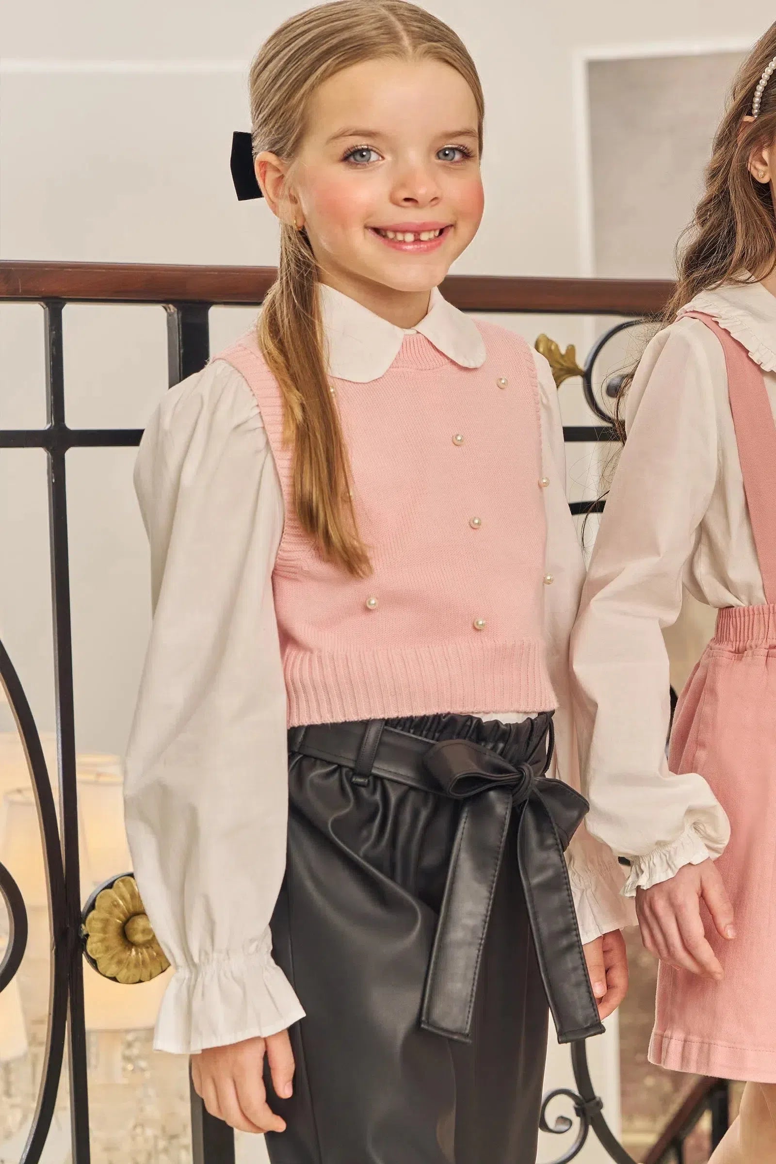 Conjunto de Camisa em Viscose Sarjada com Colete em Tricot 100% Algodão 78602 Kukiê Infantil Menina