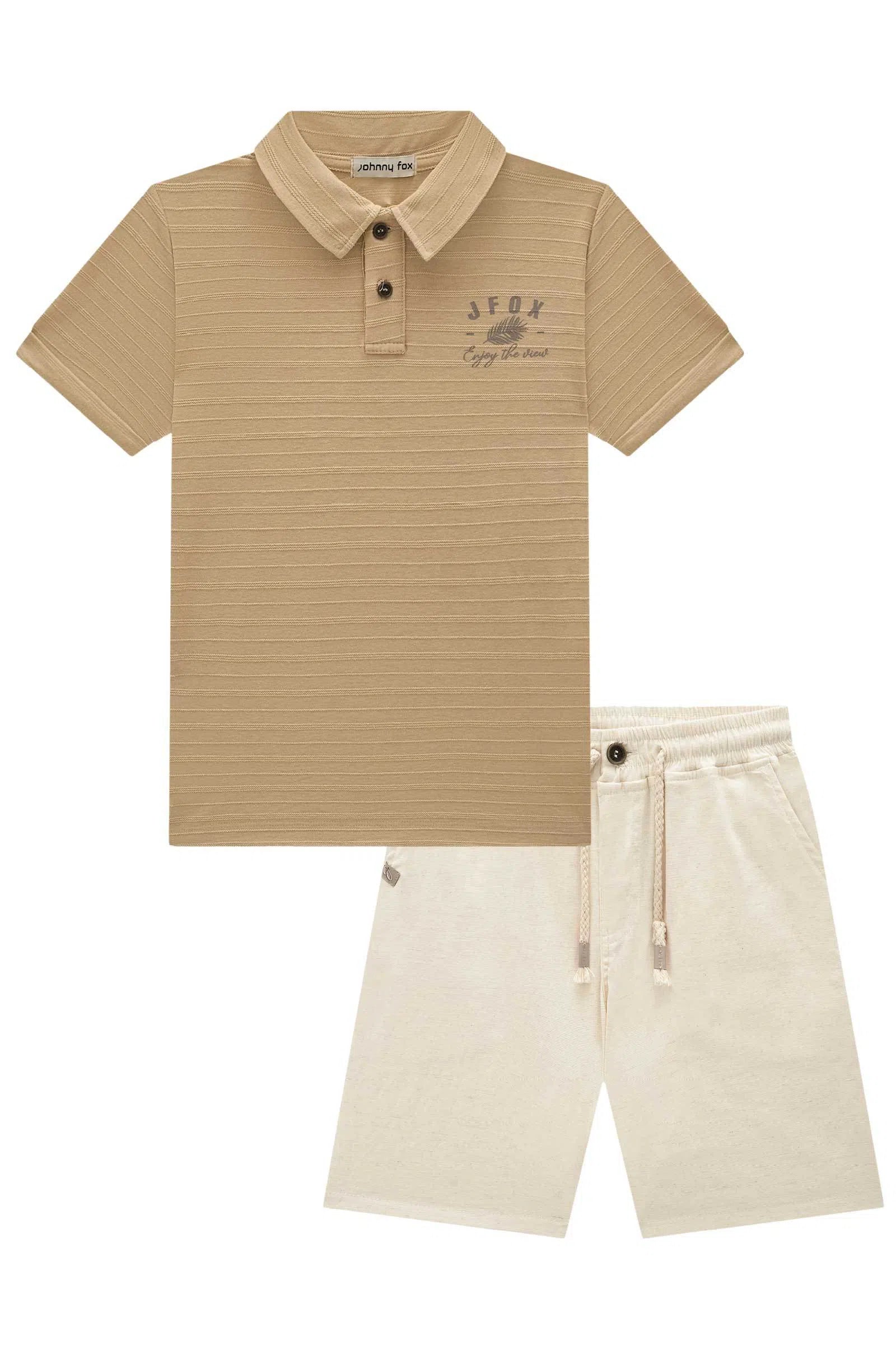 Conjunto de Camisa Polo em Malha Relevo e Bermuda em Linho Santorini com Elastano 78498 Johnny Fox