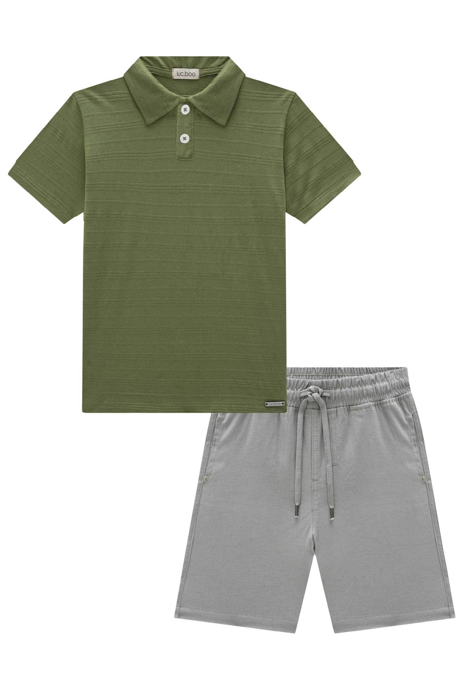 Conjunto de Camisa Polo em Malha Textura e Bermuda em Linho com Elastano 77069 LucBoo