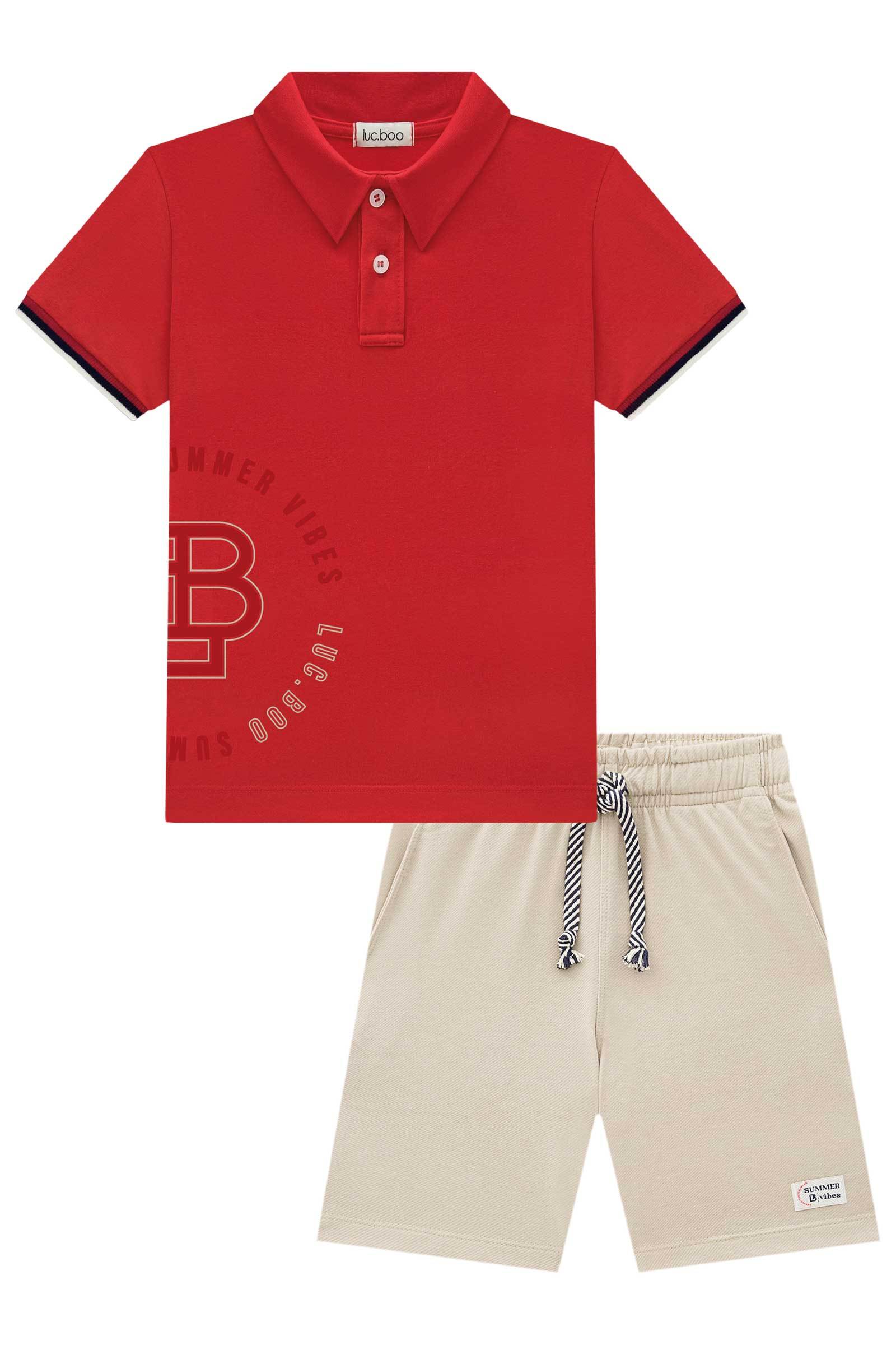 Conjunto de Camisa Polo em Meia Malha e Bermuda em Cotton Jeans 74459 LucBoo