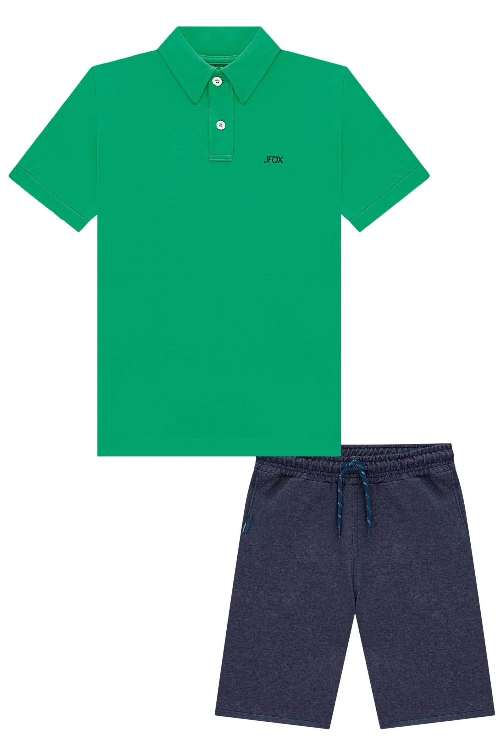 Conjunto de Camisa Polo em Meia Malha e Bermuda em Cotton Jeans com Elastano 75049 Johnny Fox