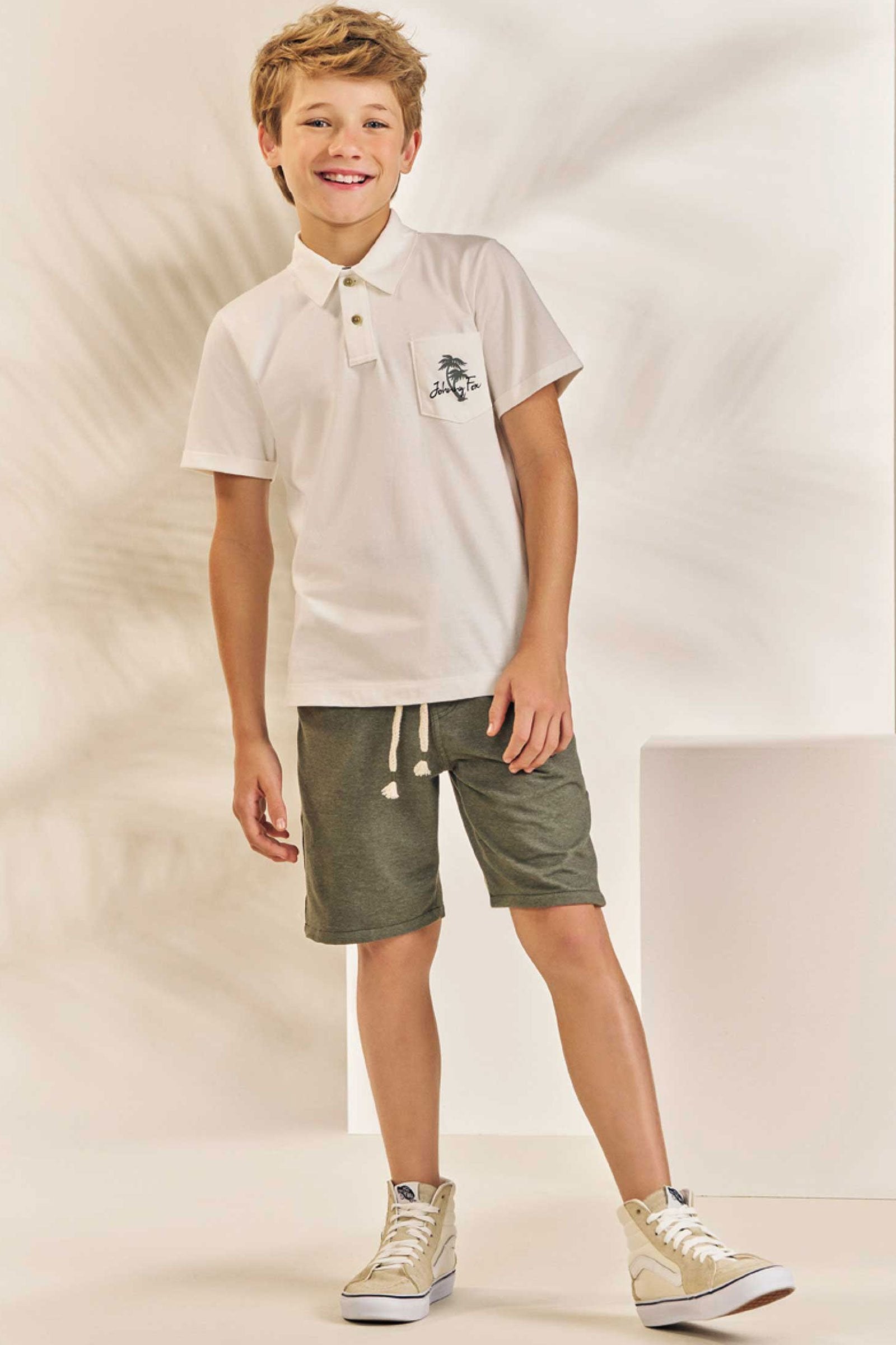 Conjunto de Camisa Polo em Meia Malha e Bermuda em Cotton Jeans com Elastano 75382 Johnny Fox