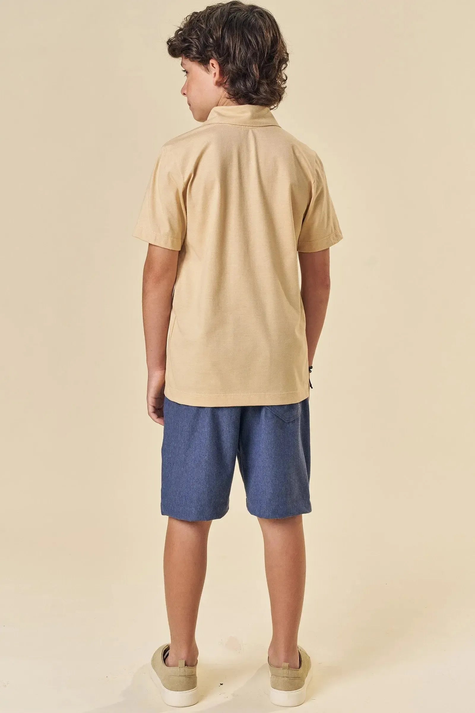 Conjunto de Camisa Polo em Meia Malha e Bermuda em Cotton Jeans com Elastano 84102 Johnny Fox Teen Menino