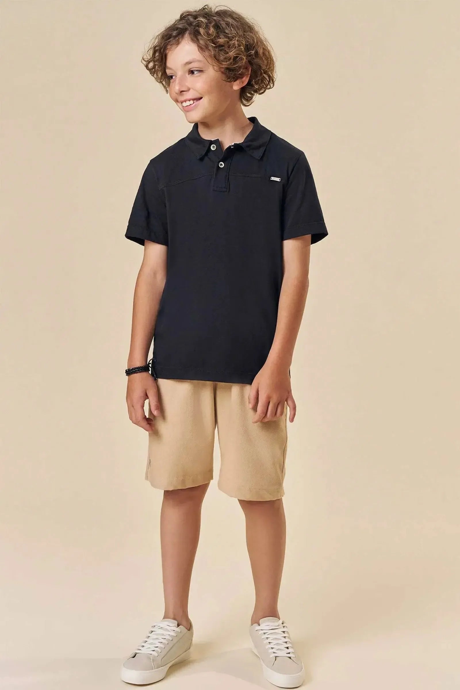 Conjunto de Camisa Polo em Meia Malha e Bermuda em Cotton Jeans com Elastano 84102 Johnny Fox Teen Menino