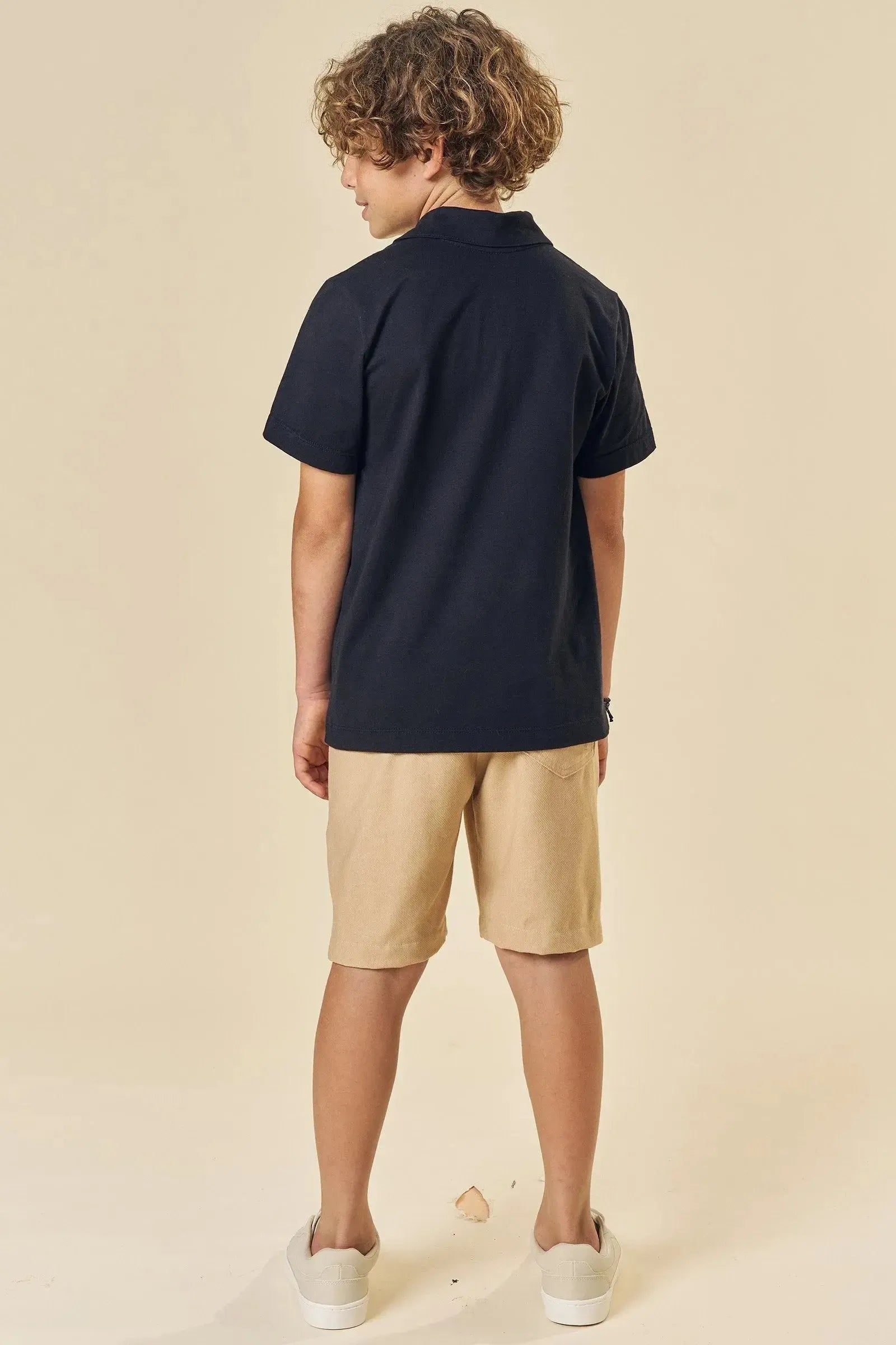 Conjunto de Camisa Polo em Meia Malha e Bermuda em Cotton Jeans com Elastano 84102 Johnny Fox Teen Menino