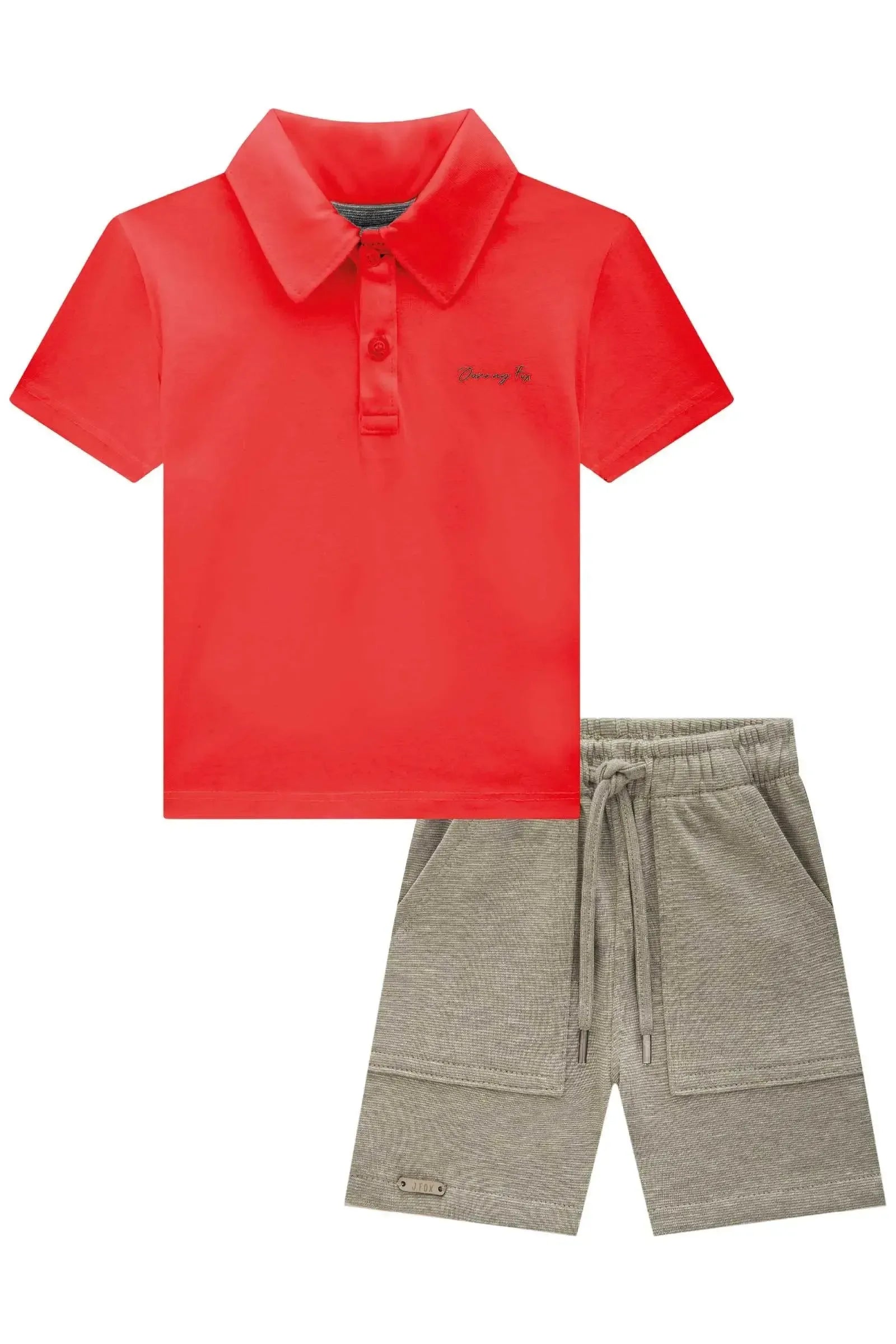 Conjunto de Camisa Polo em Meia Malha e Bermuda em Malha Active 84665 Johnny Fox Bebê Menino