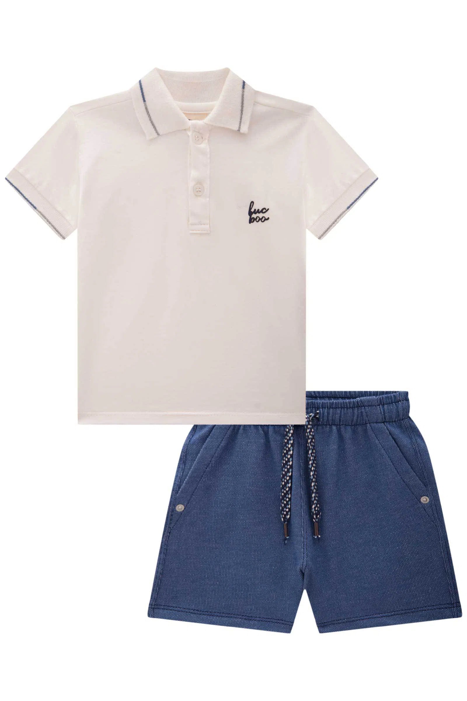 Conjunto Bebê Menino de Camisa Polo em Meia Malha e Bermuda em Malha Denim com Elastano 82125 LucBoo