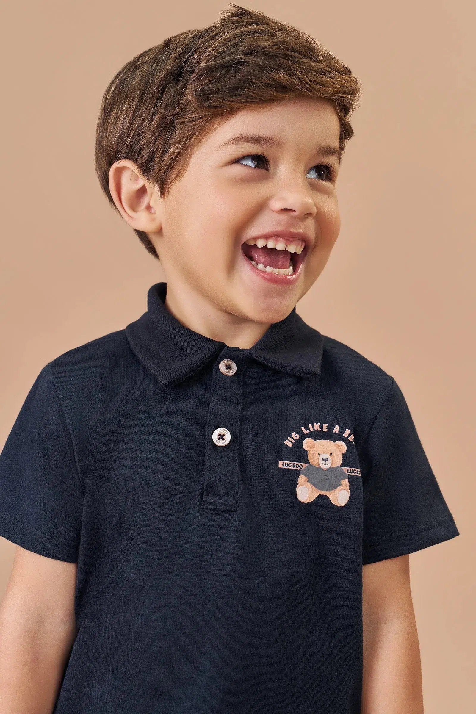 Conjunto Bebê Menino de Camisa Polo em Meia Malha e Bermuda em Moletom Trabalhado sem Pelúcia 82119 LucBoo