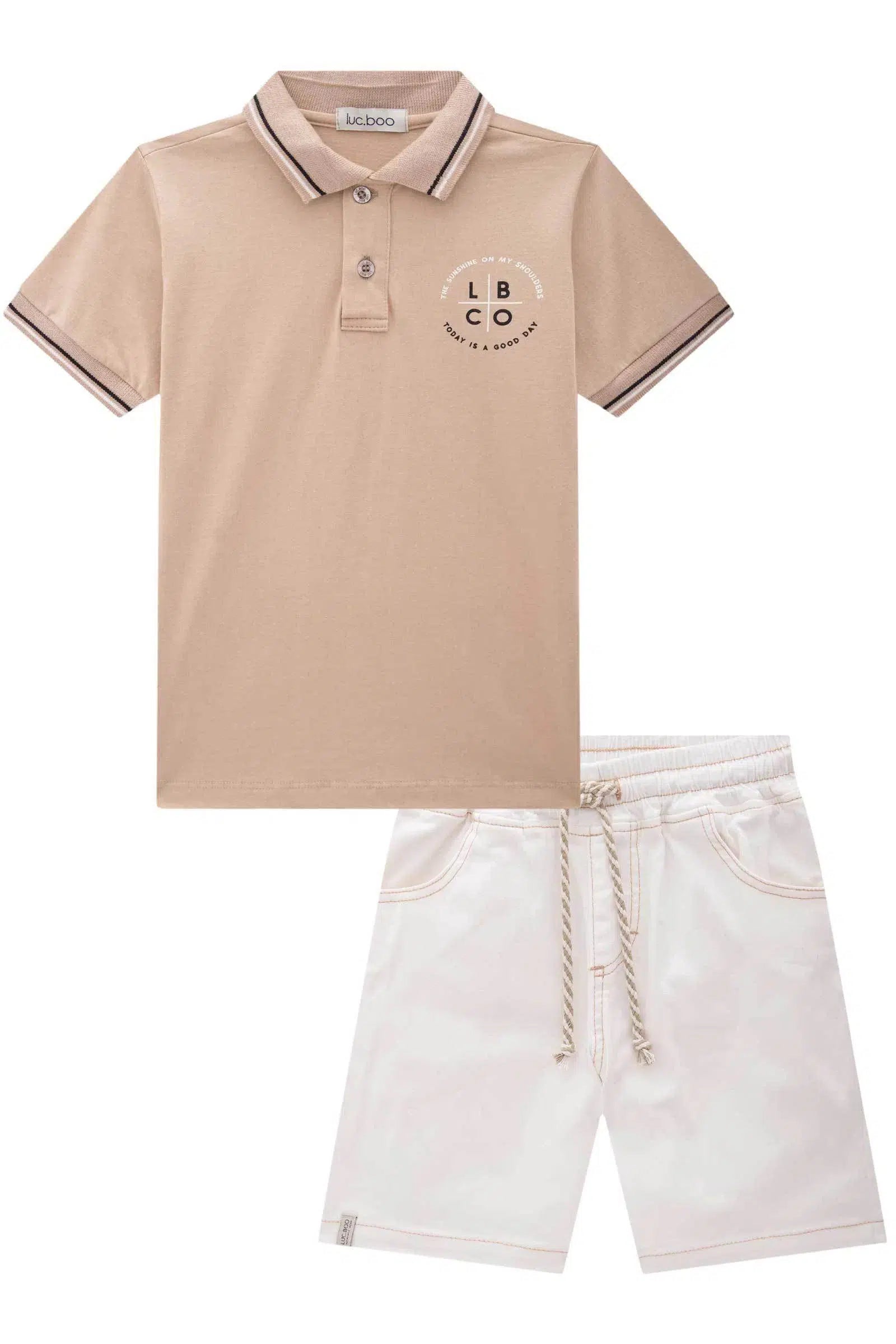 Conjunto Infantil Menino de Camisa Polo em Meia Malha e Bermuda em Sarja Onix Stretch com Elastano 81662 LucBoo