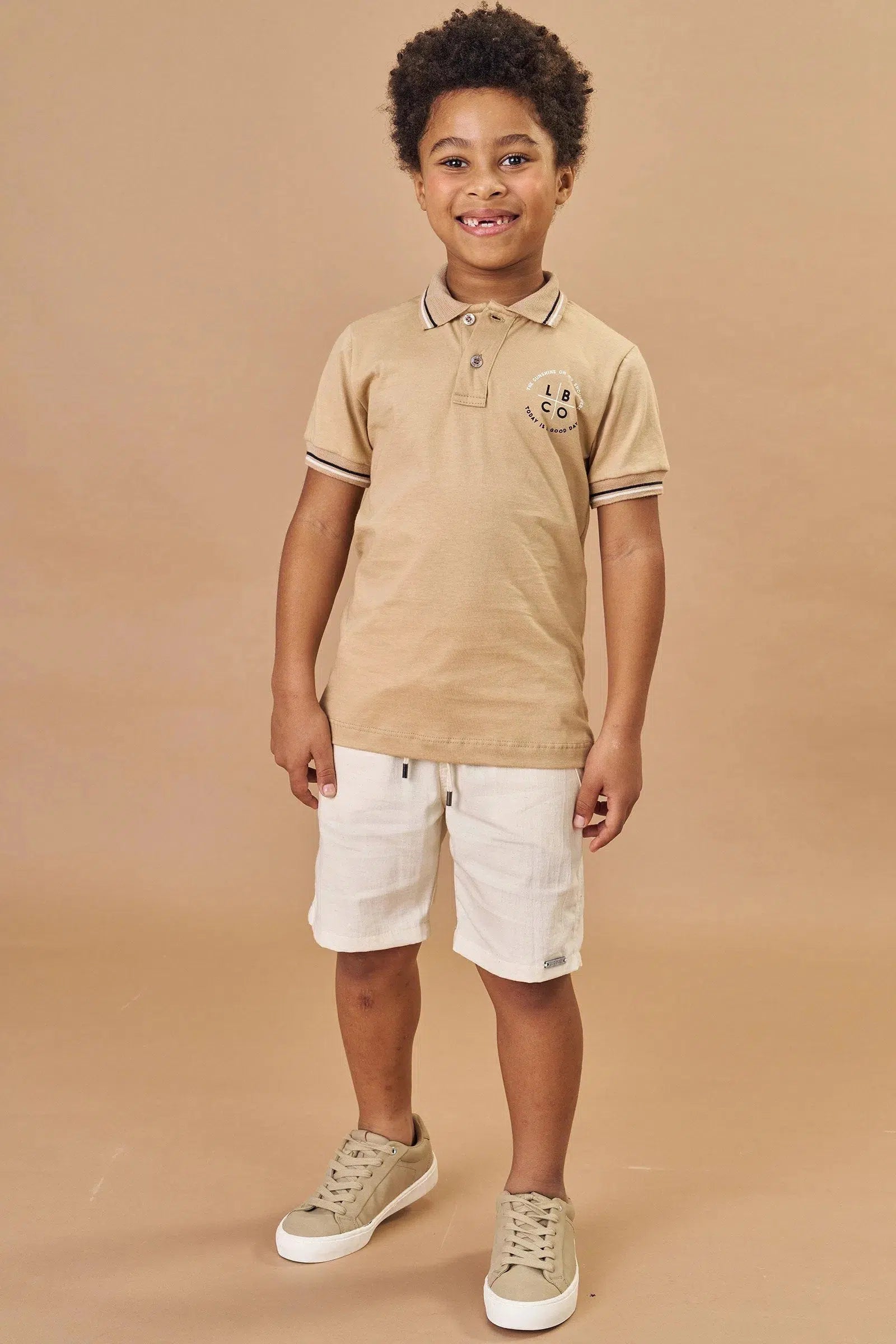 Conjunto Infantil Menino de Camisa Polo em Meia Malha e Bermuda em Sarja Onix Stretch com Elastano 81662 LucBoo