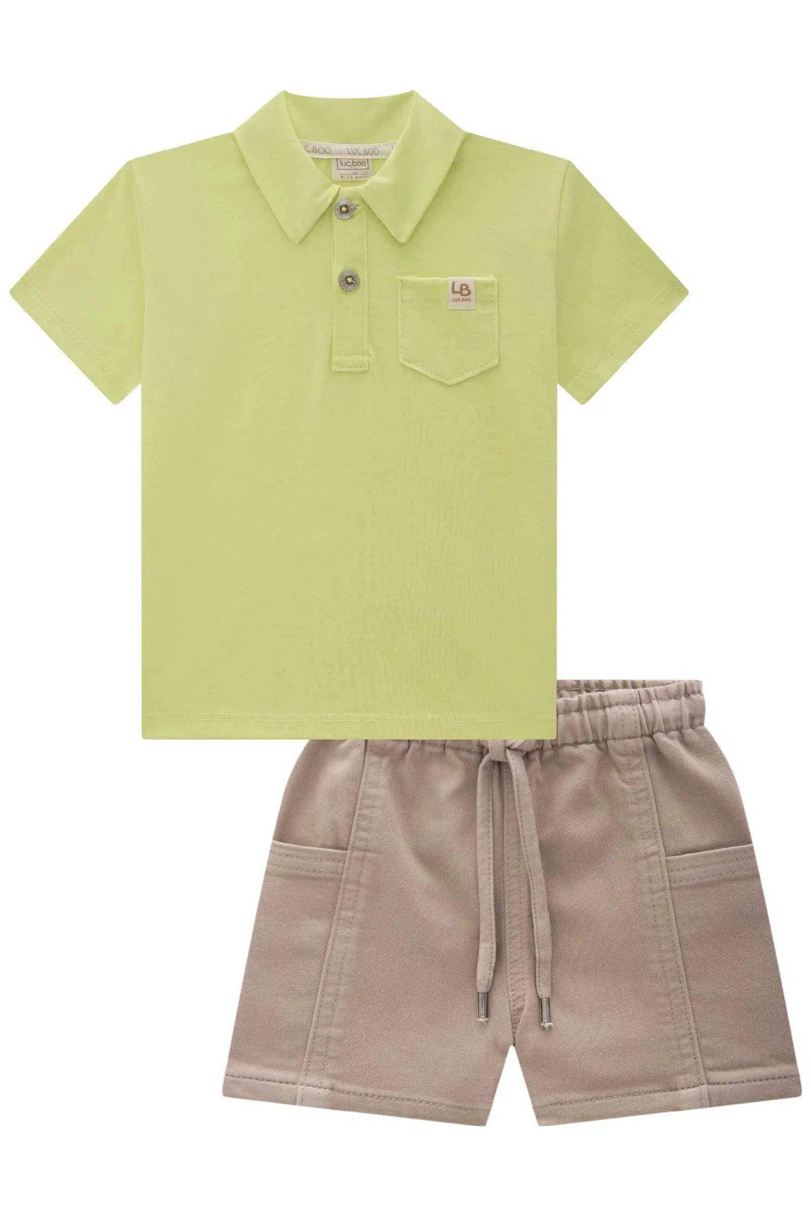 Conjunto Bebê Menino de Camisa Polo em Meia Malha e Bermuda em Sarja Soft com Elastano 82129 LucBoo