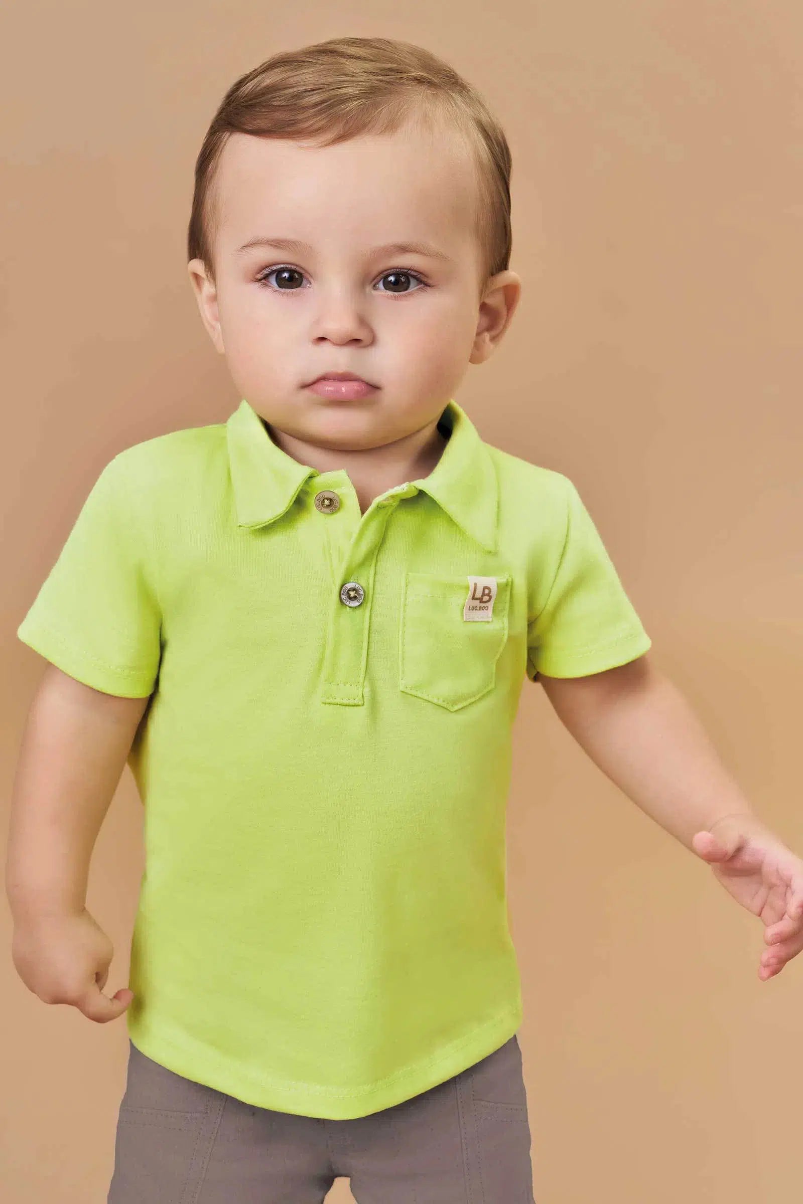 Conjunto Bebê Menino de Camisa Polo em Meia Malha e Bermuda em Sarja Soft com Elastano 82129 LucBoo